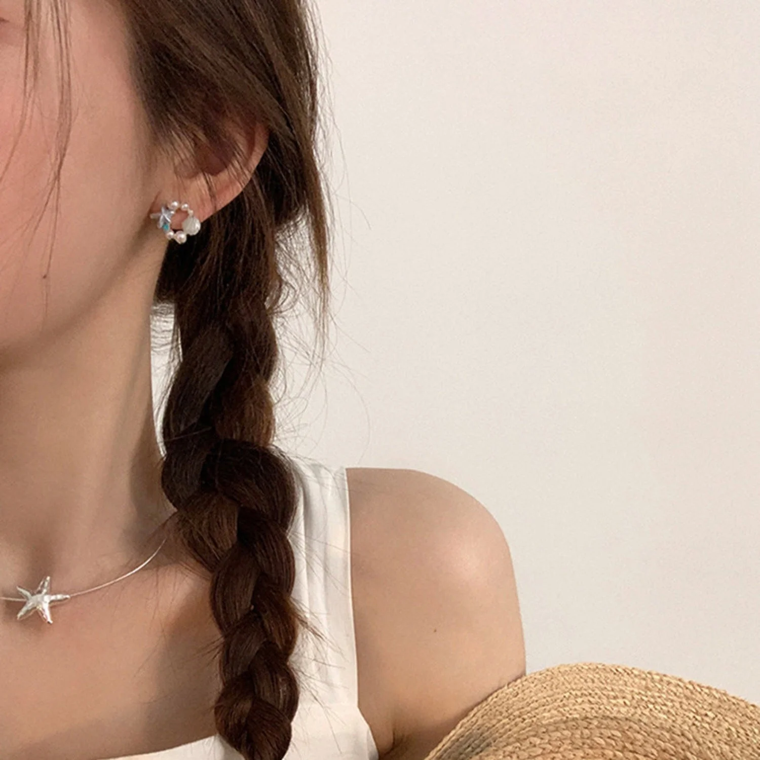 Starfish Seashell Pink Stud Earring
