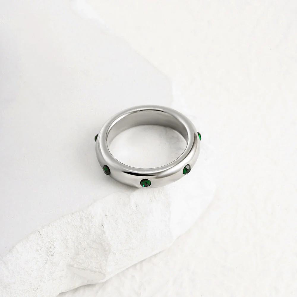 Sterling Silver Green Rhinestone Ring