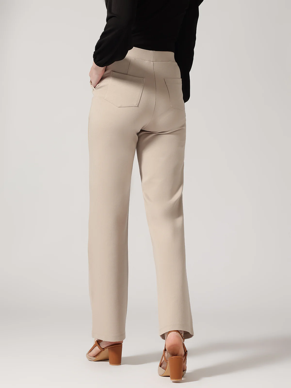 Strong And Brave Women Ivory Solid High-Rise Trousers - Image 3