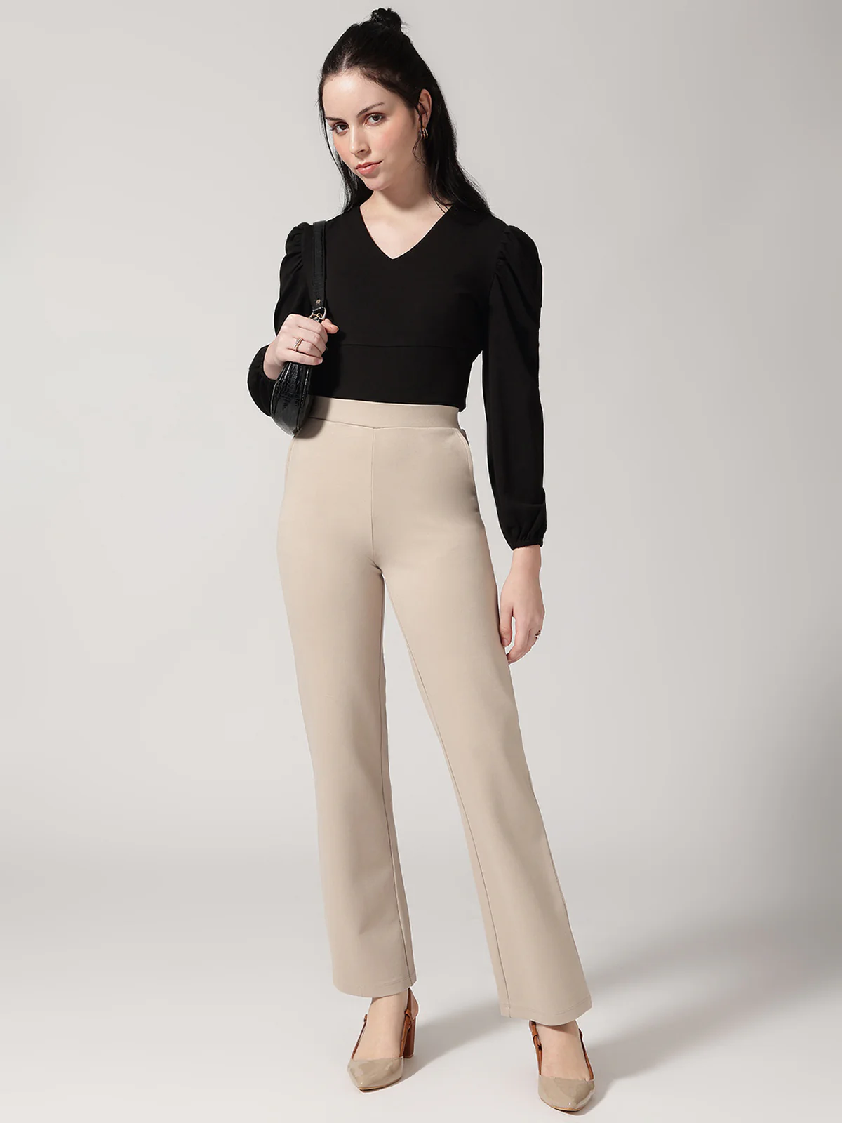 Strong And Brave Women Ivory Solid High-Rise Trousers - Image 4