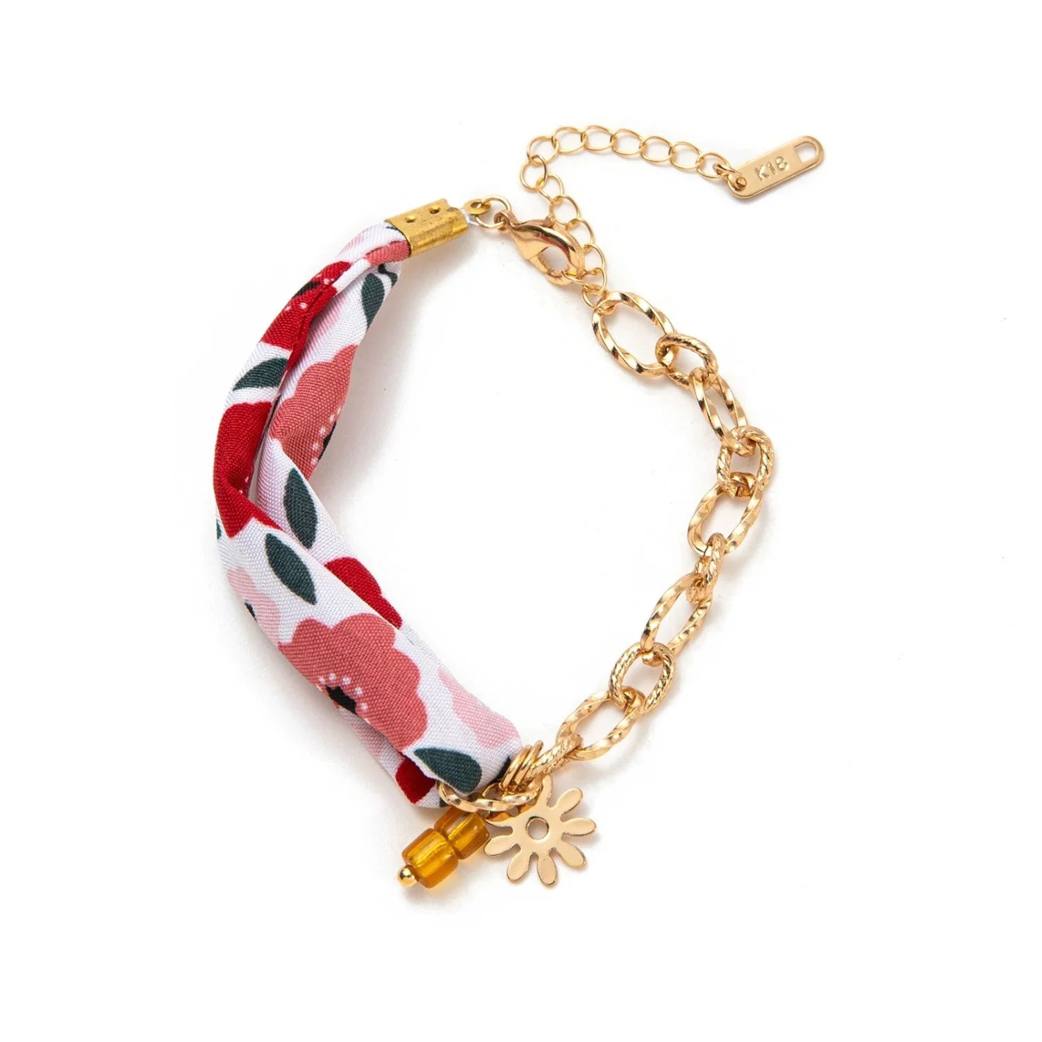 Sunset Bloom Fabric Chain Charm Bracelet