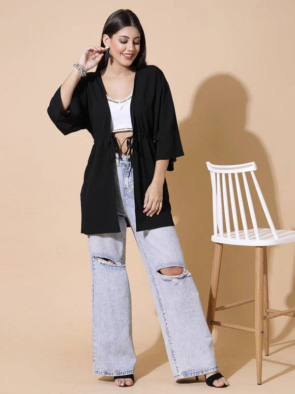 Women Black Odor-Free Tie-Up Shrug - Image 5