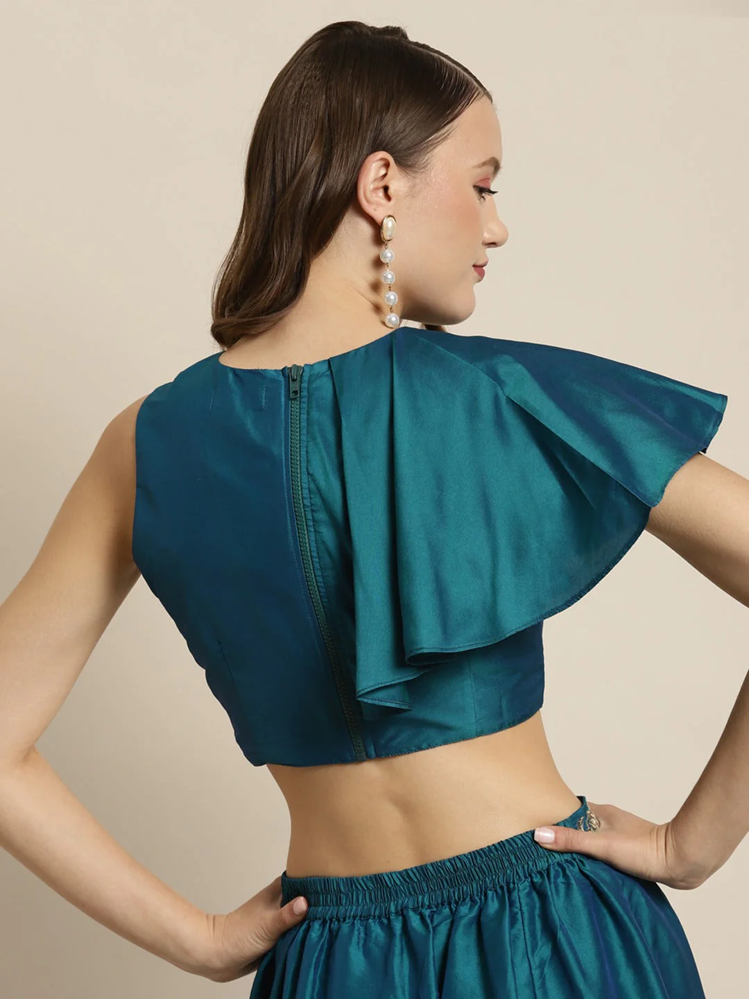 Teal Ruffle Detail Crop Top - Image 4