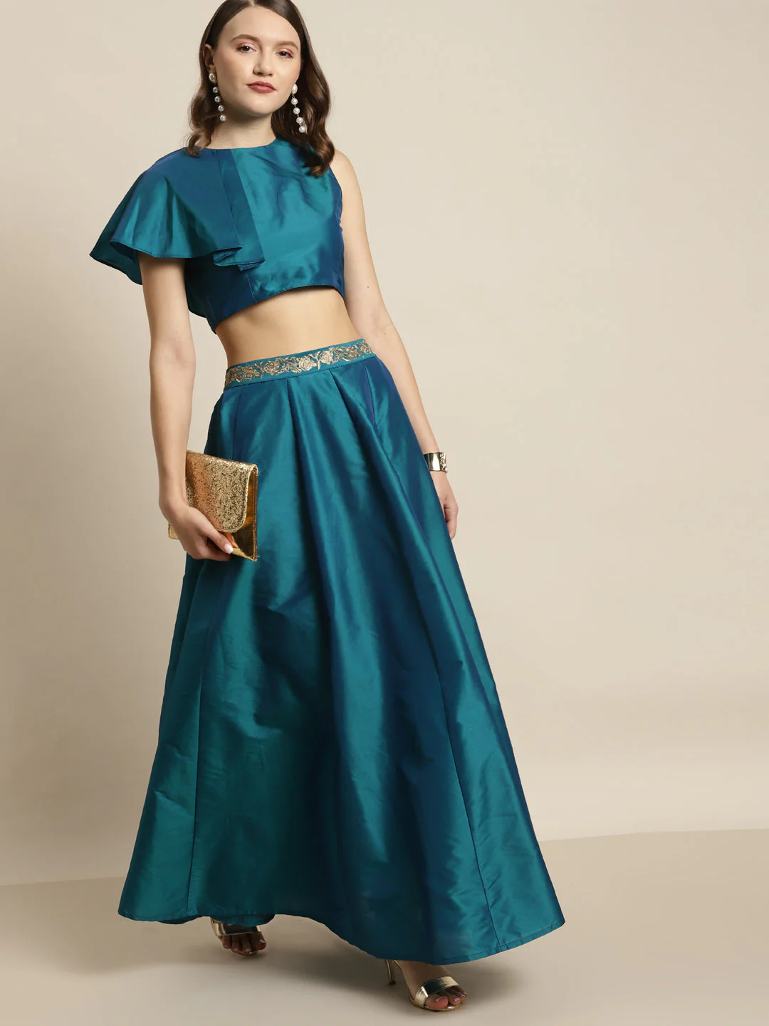 Teal Ruffle Detail Crop Top - Image 5