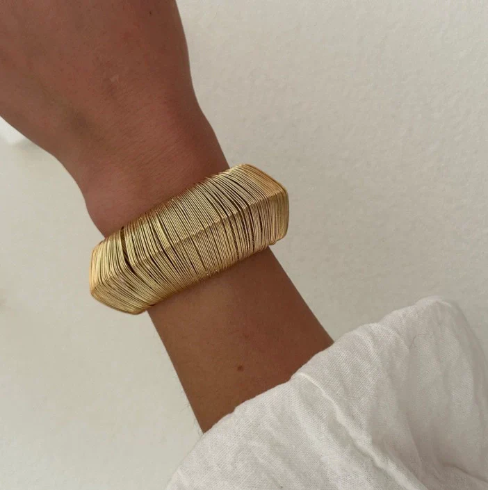 Textured Gold Dome Bangle Layered Wire Design