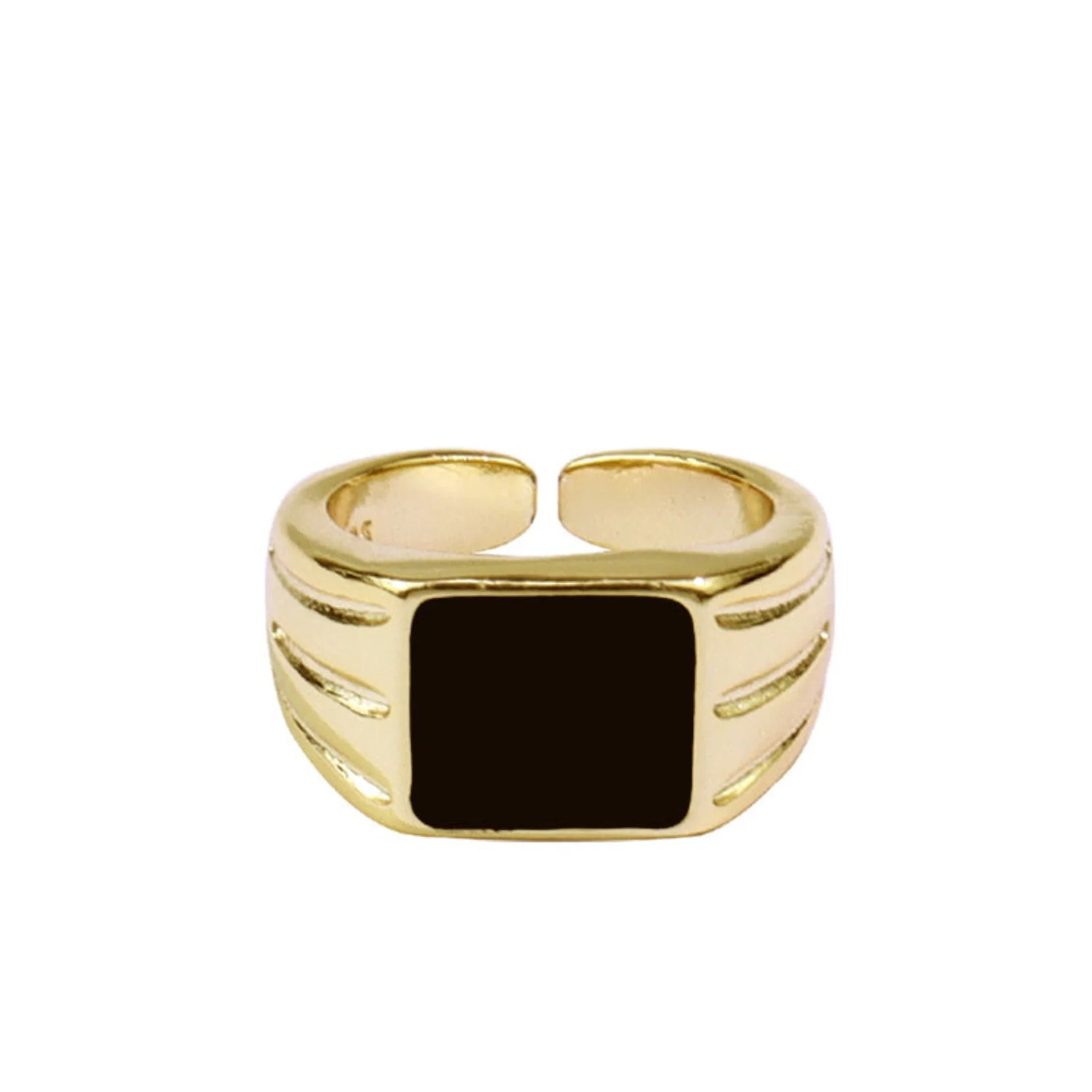 Trendy Square Black Resin Gold Ring