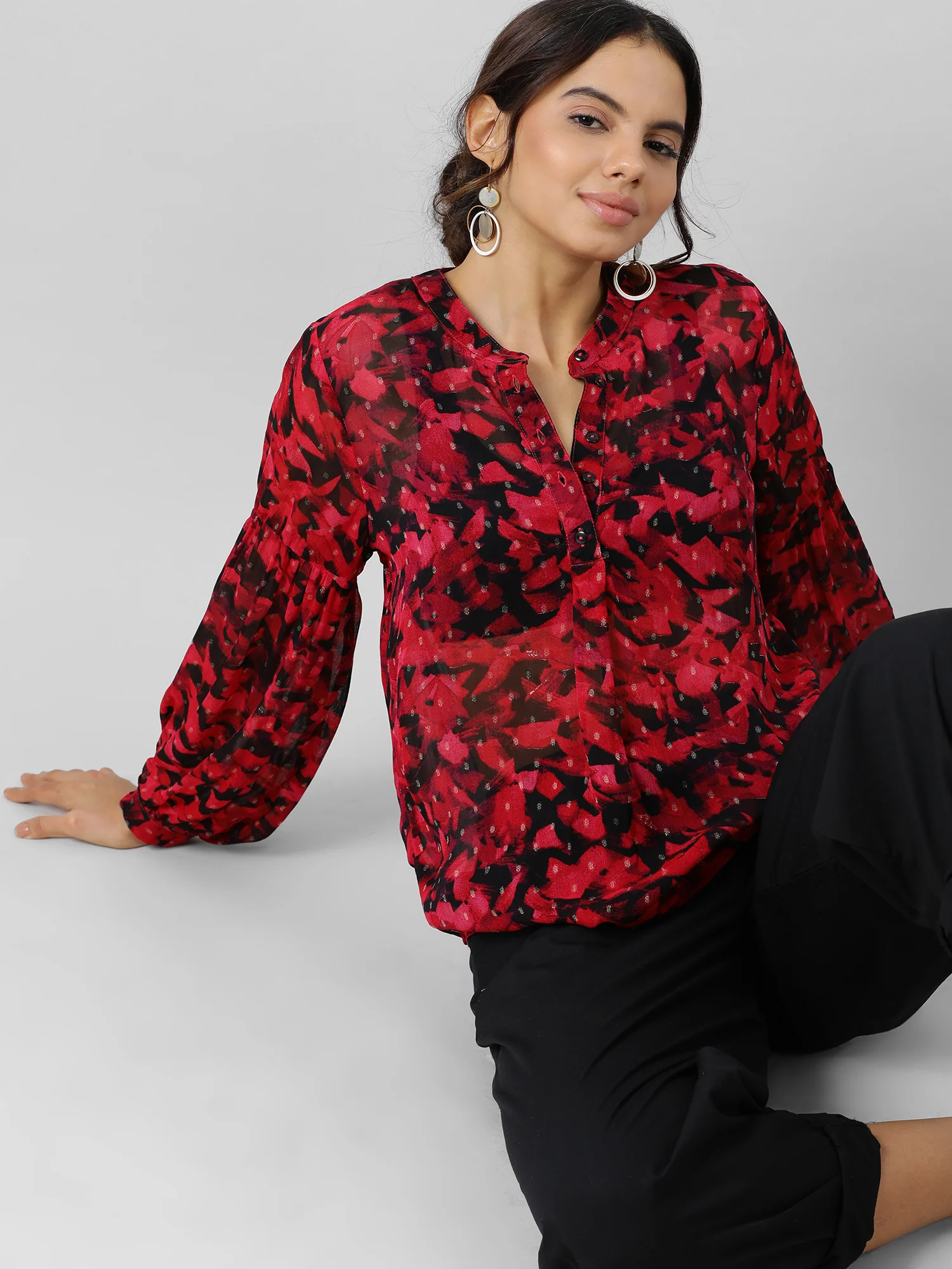 Women Trendy V Neck Floral Print Top - Image 12