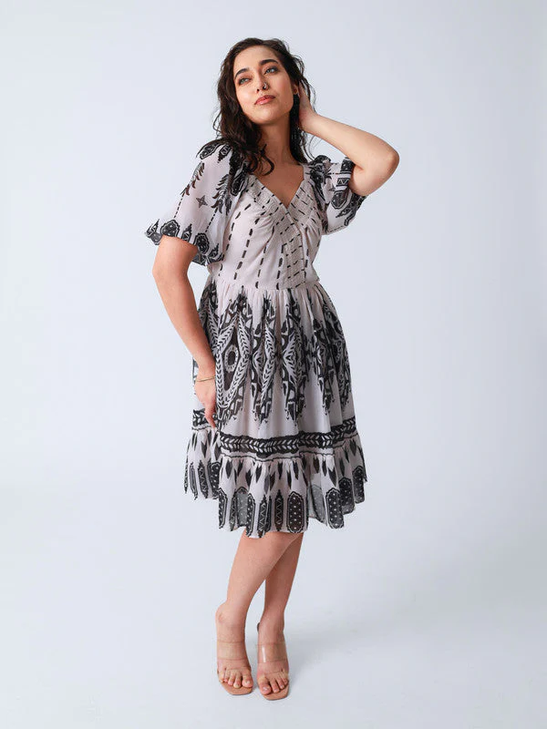 Women Tribal Print Cross Over Short Dress - Image 3