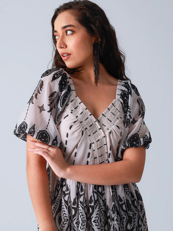 Women Tribal Print Cross Over Short Dress - Image 4