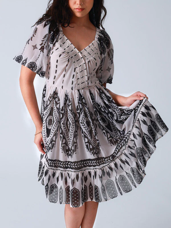 Women Tribal Print Cross Over Short Dress - Image 5