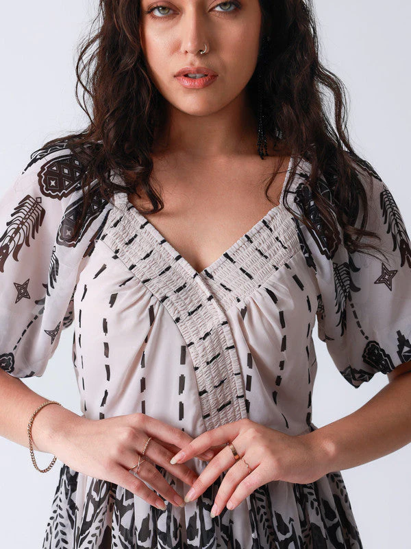 Women Tribal Print Cross Over Short Dress - Image 6