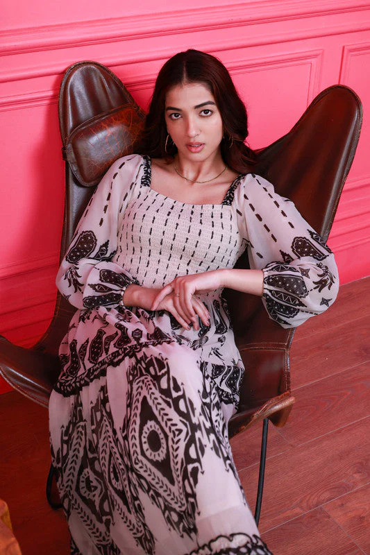 Women Tribal Print Smocked Bodice Long Dress - Image 9