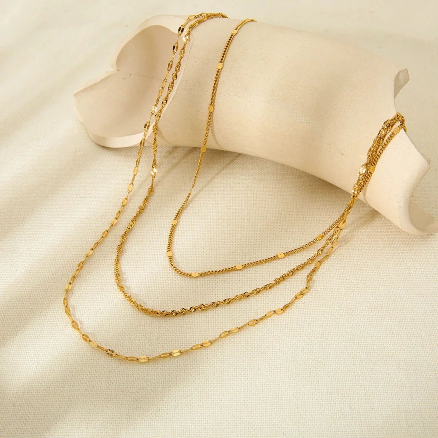 Triple Tiered Gold Chain Necklace - Image 2