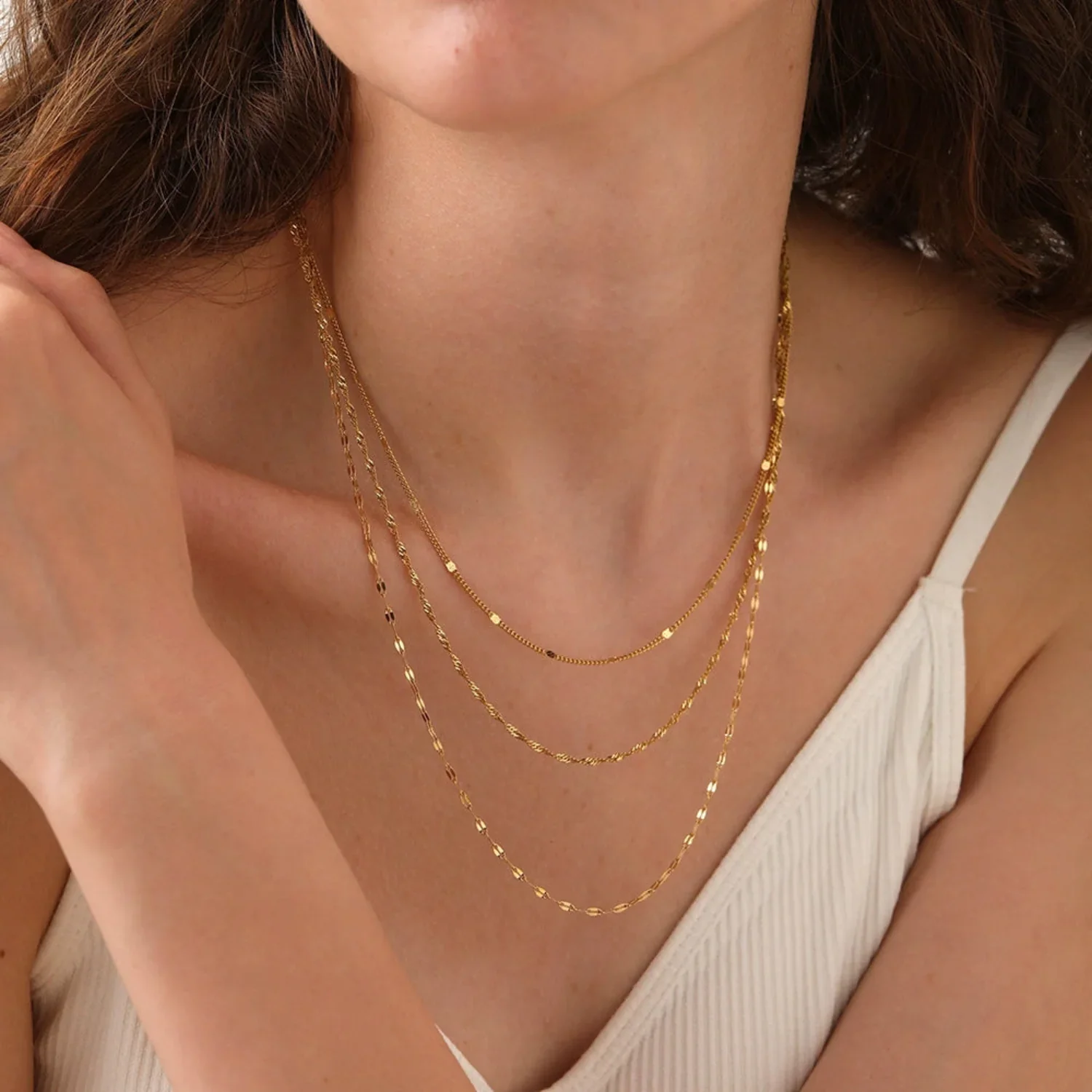 Triple Tiered Gold Chain Necklace - Image 3