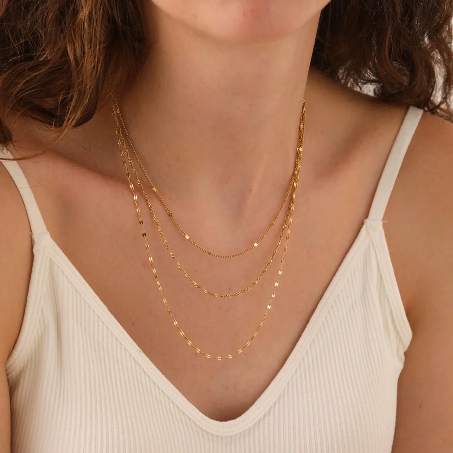 Triple Tiered Gold Chain Necklace - Image 4
