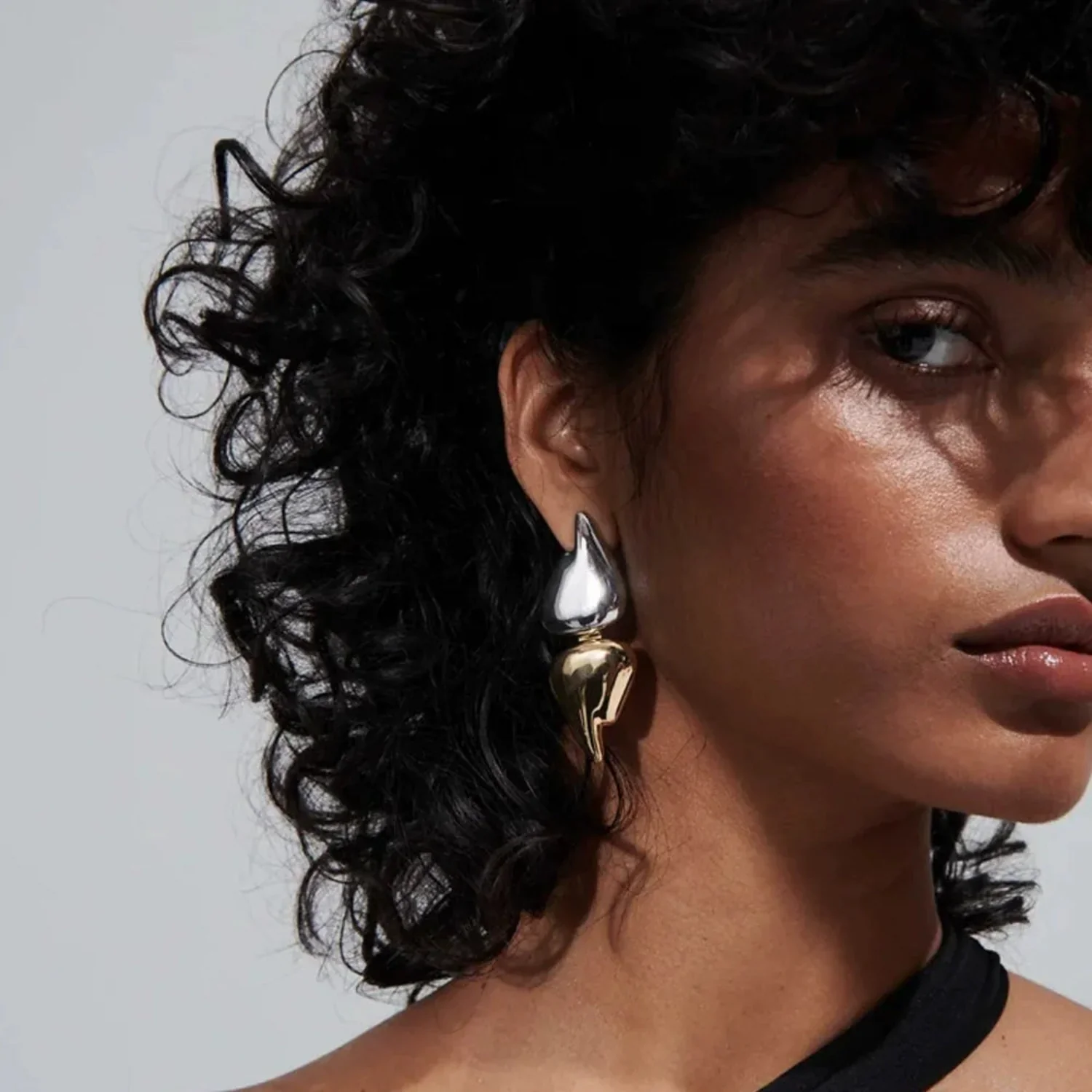 Two-Tone Modern Abstract Drops Earrings - Image 2