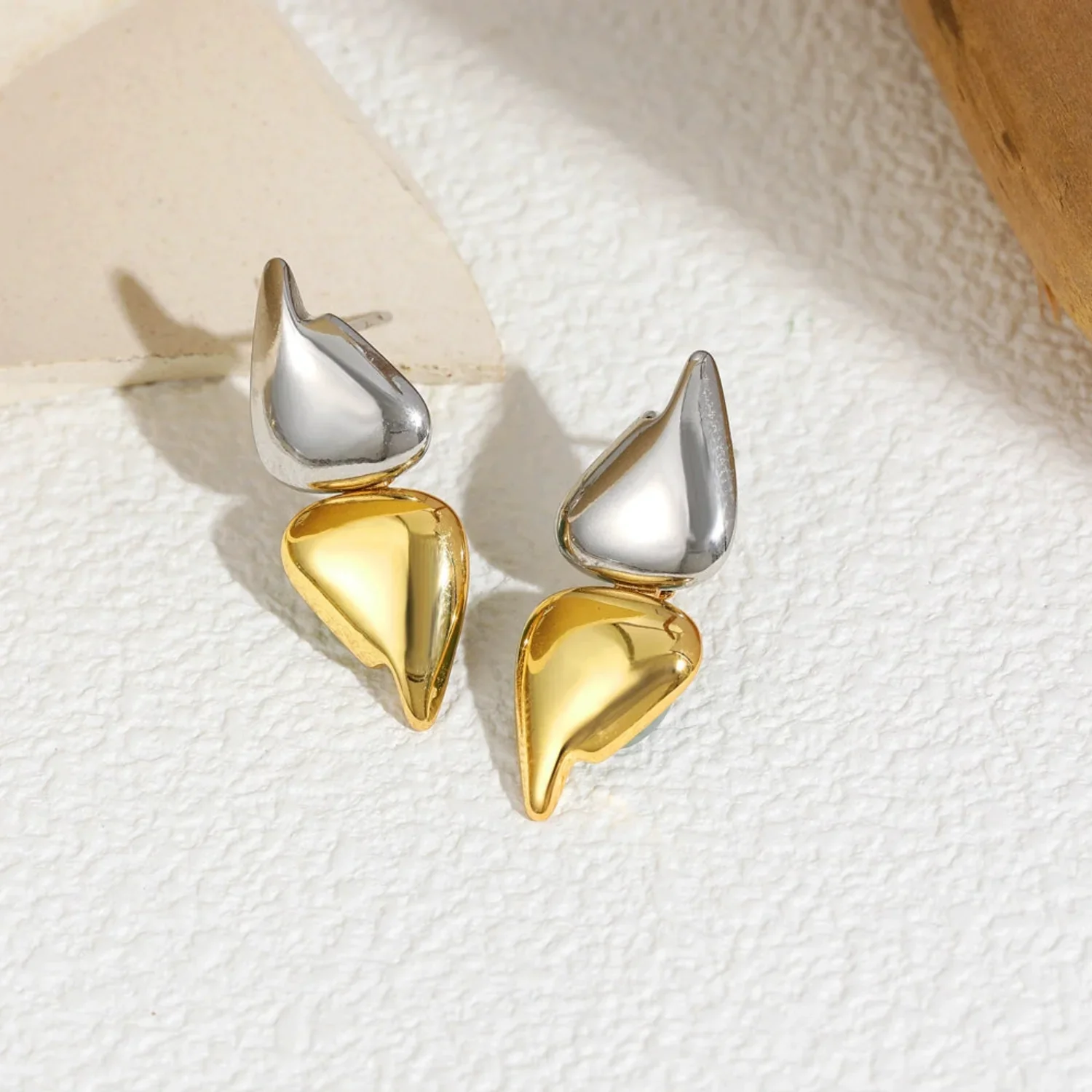 Two-Tone Modern Abstract Drops Earrings - Image 4