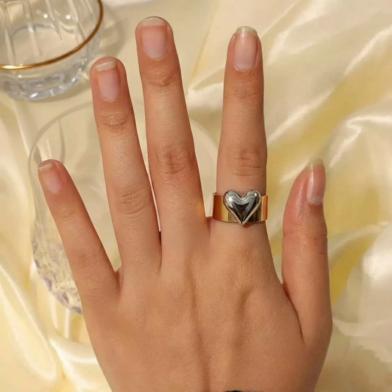Two-Tone Puffy Heart Cuff Ring - Image 2
