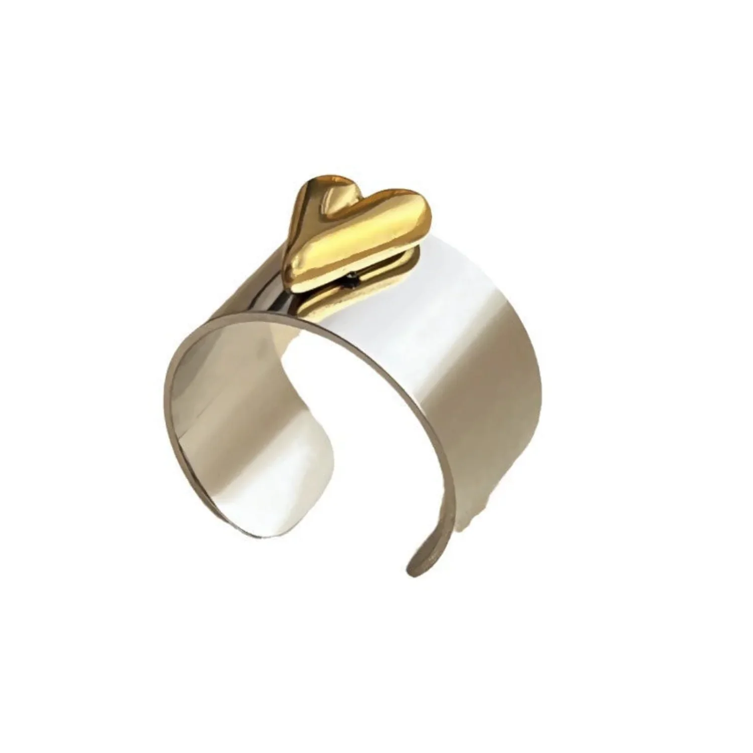Two-Tone Puffy Heart Cuff Ring - Image 2
