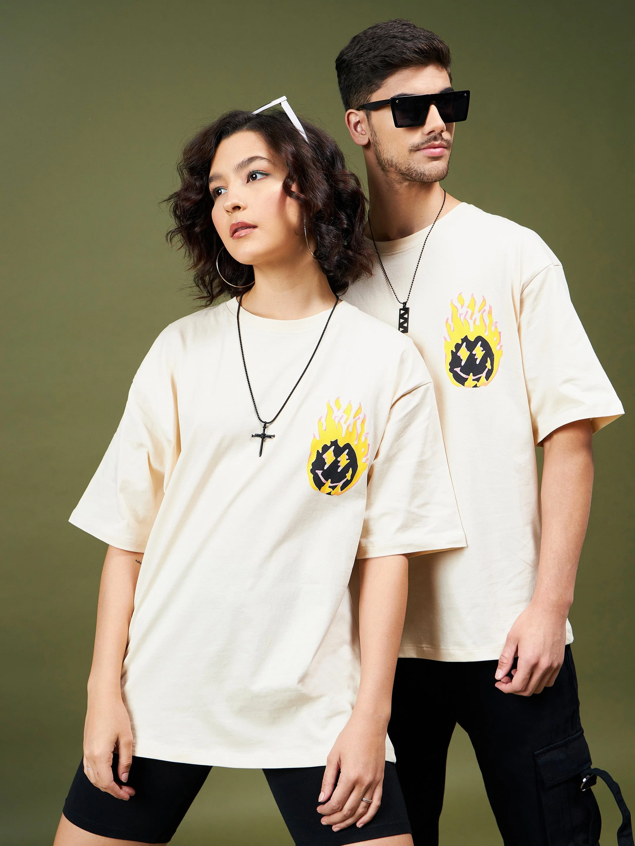 Unisex Beige TIME Oversized T-Shirt - Image 2