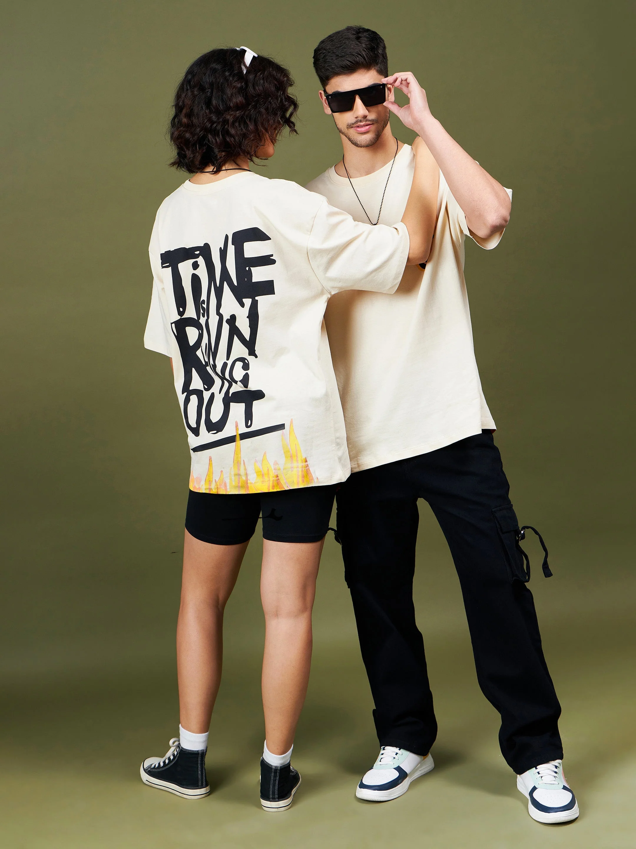 Unisex Beige TIME Oversized T-Shirt - Image 3