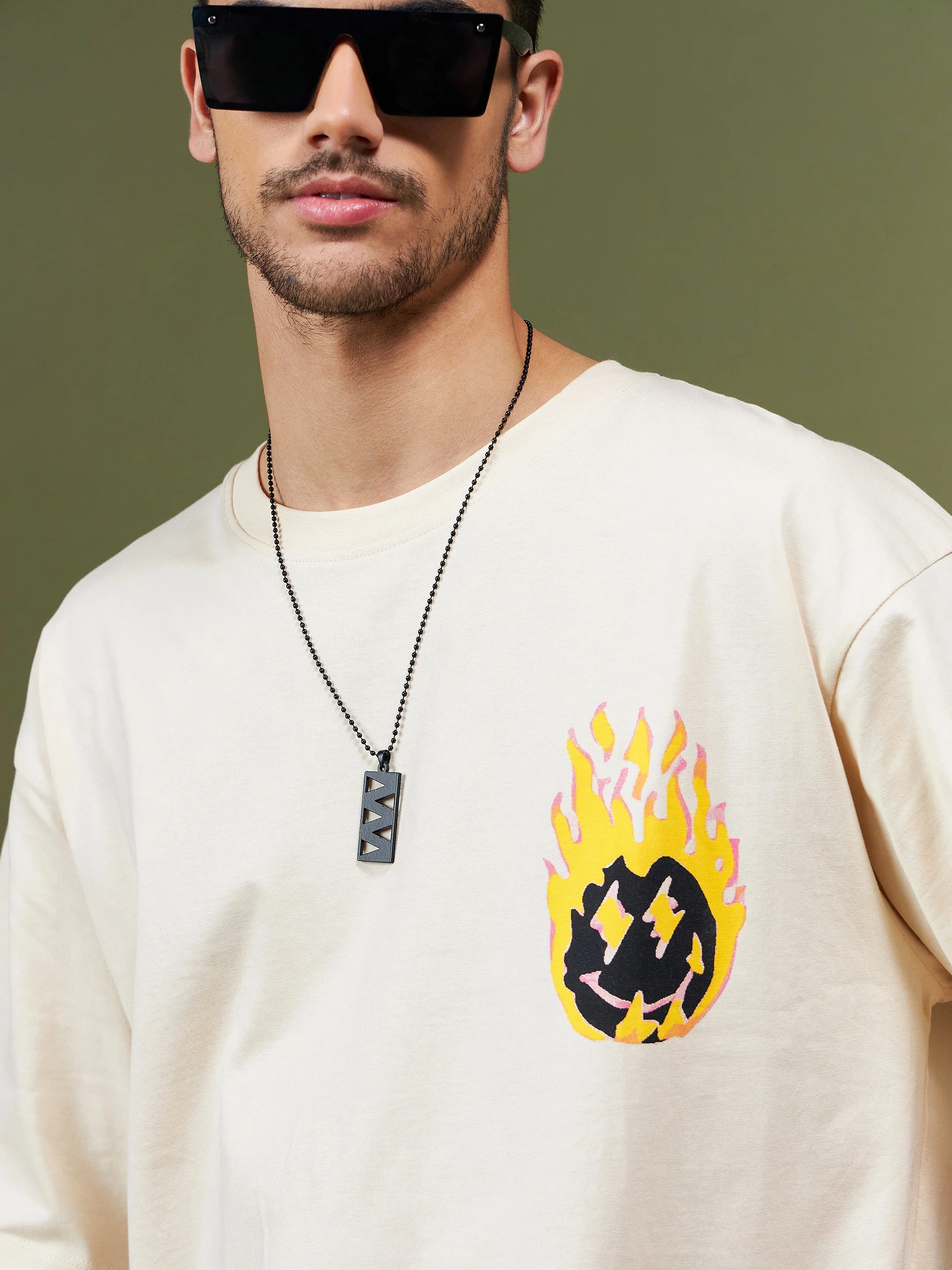Unisex Beige TIME Oversized T-Shirt - Image 4