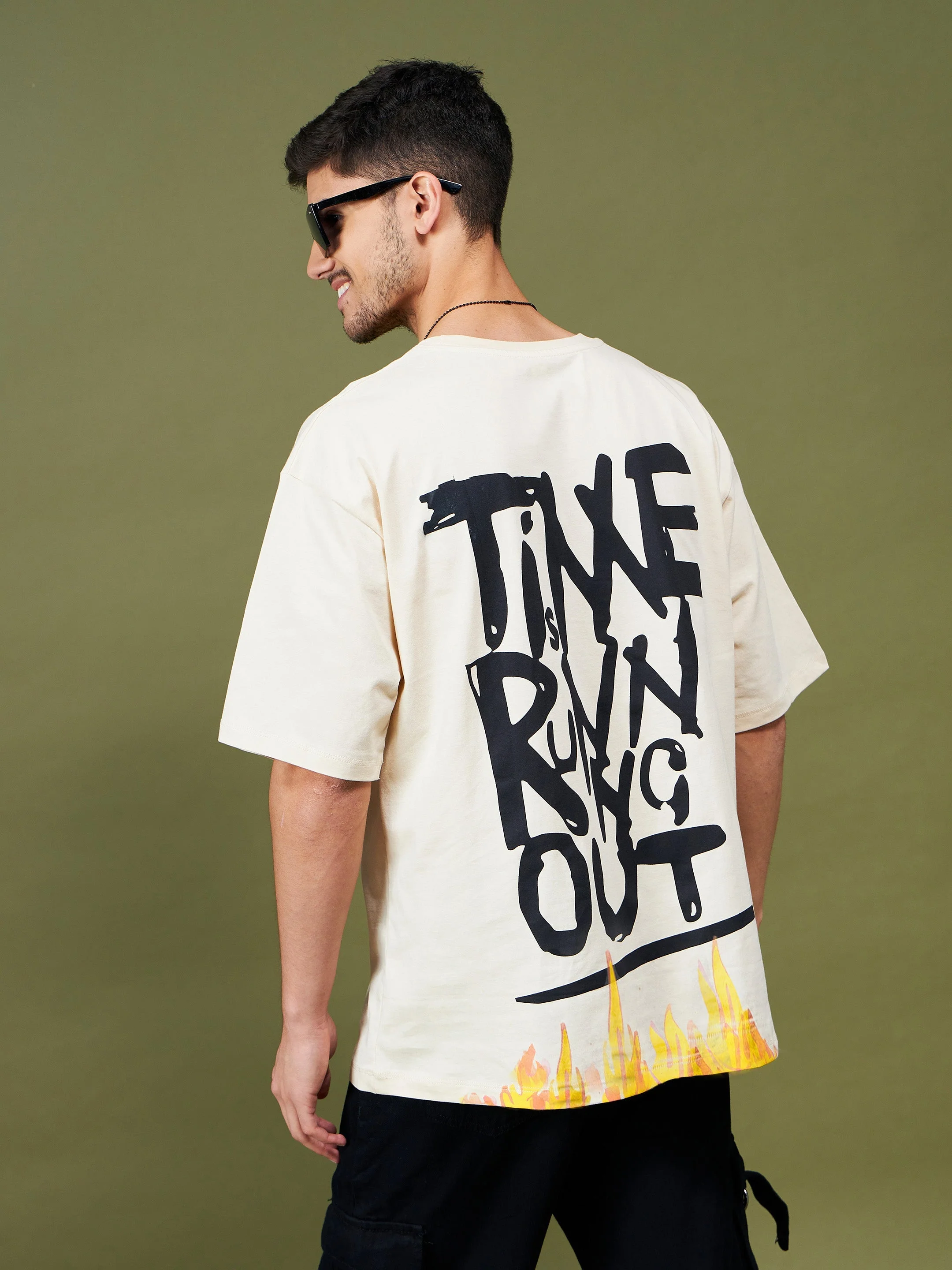 Unisex Beige TIME Oversized T-Shirt - Image 5