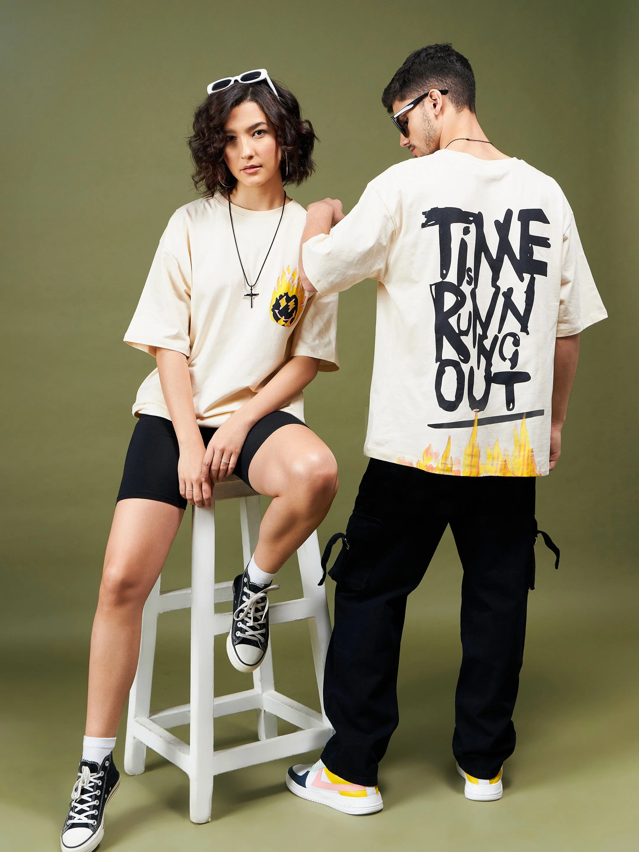 Unisex Beige TIME Oversized T-Shirt - Image 6