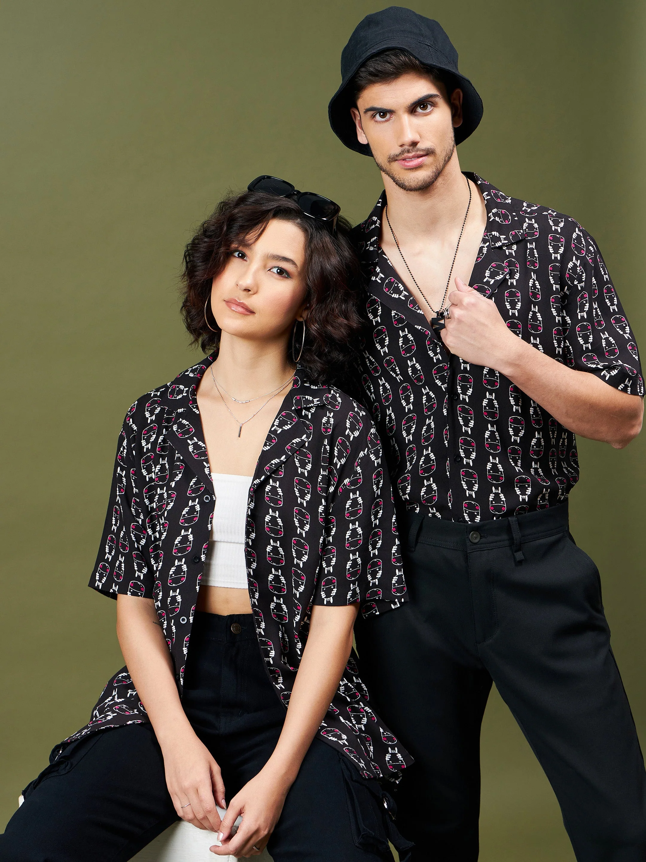 Unisex Black Conversational Relax Fit Shirt - Image 2