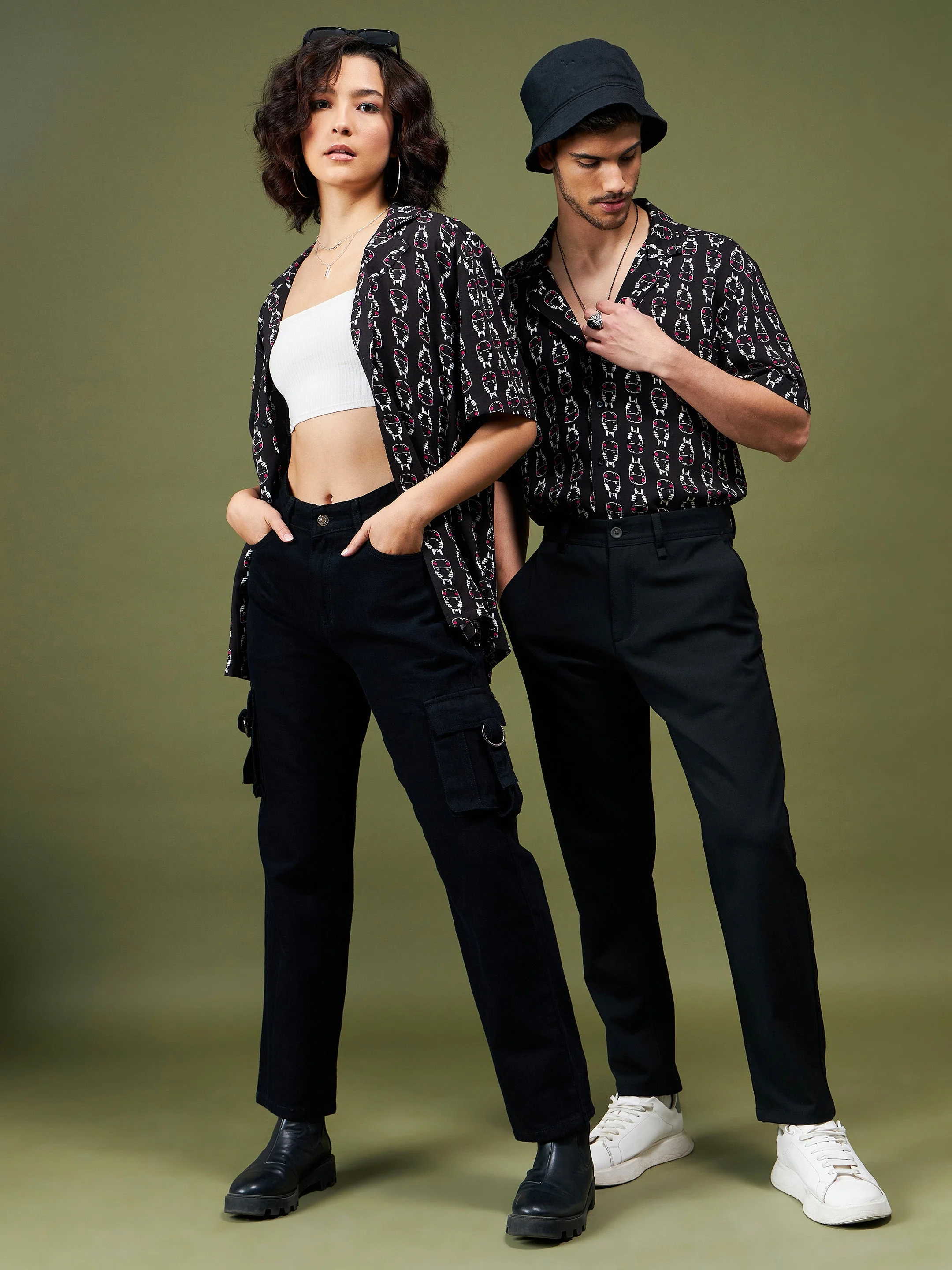 Unisex Black Conversational Relax Fit Shirt - Image 3