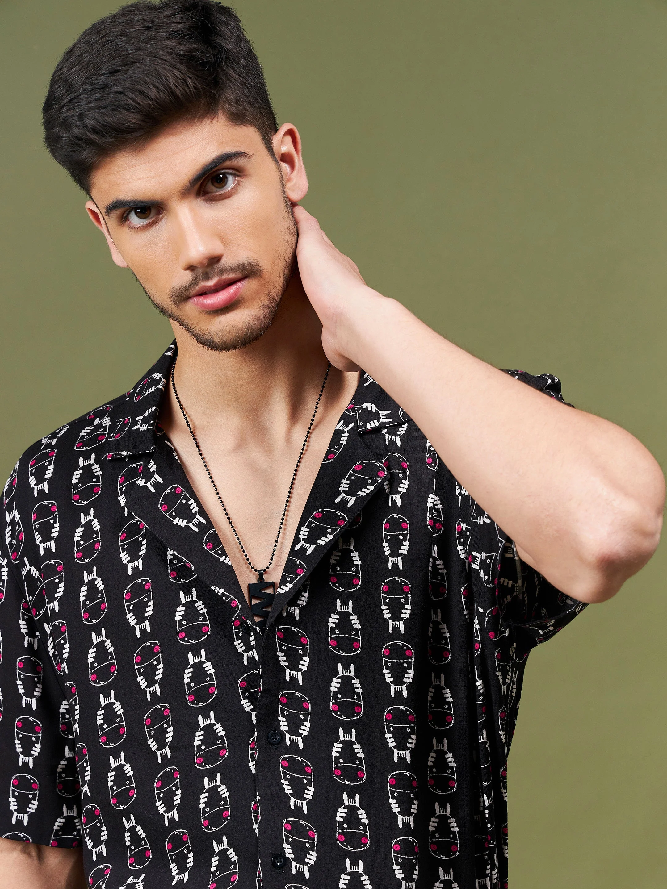 Unisex Black Conversational Relax Fit Shirt - Image 4