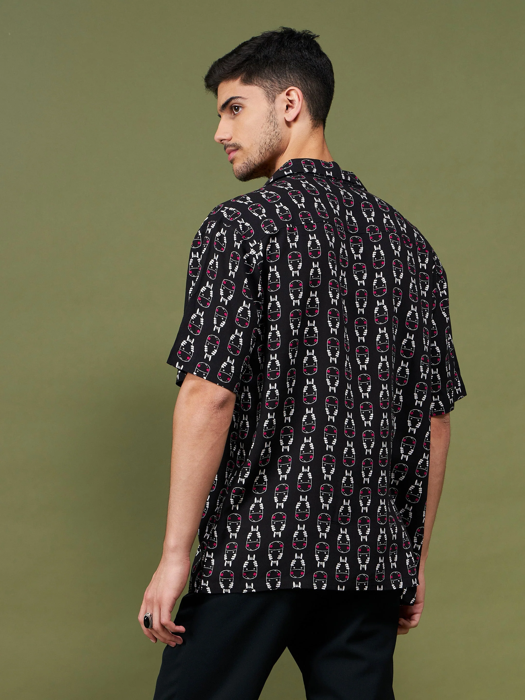 Unisex Black Conversational Relax Fit Shirt - Image 5