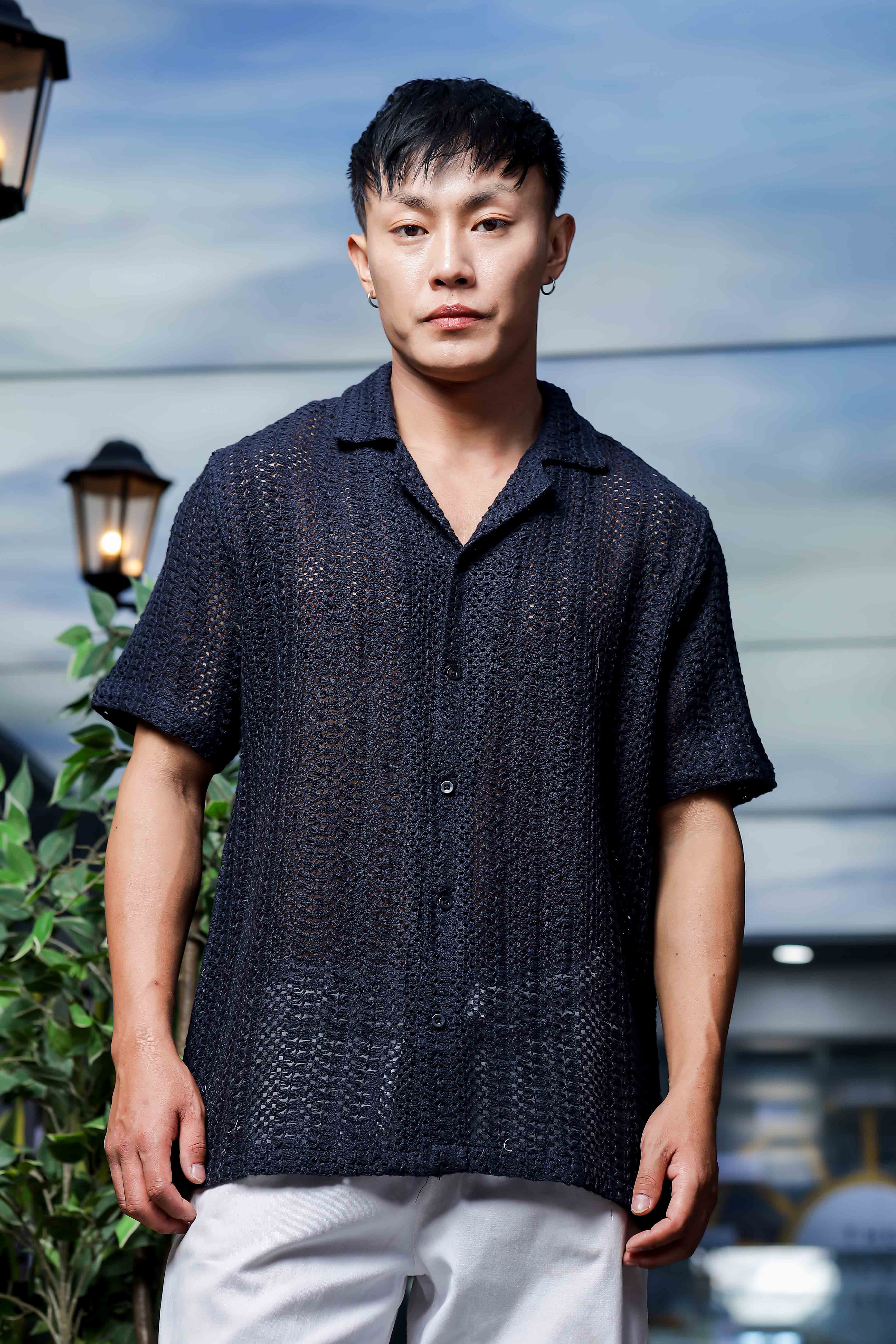 Unisex Black Crochet Shirt - Image 2