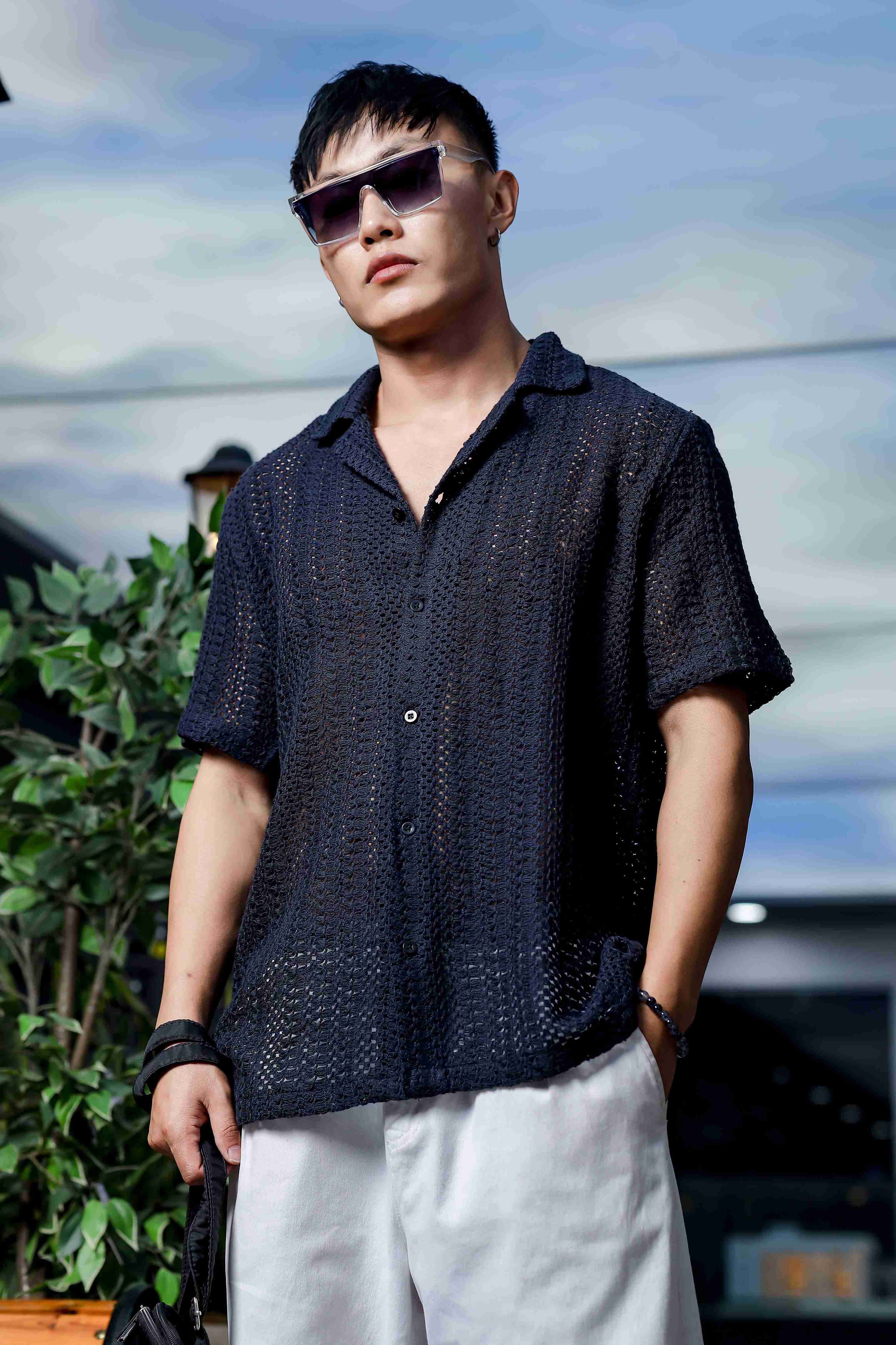 Unisex Black Crochet Shirt - Image 5