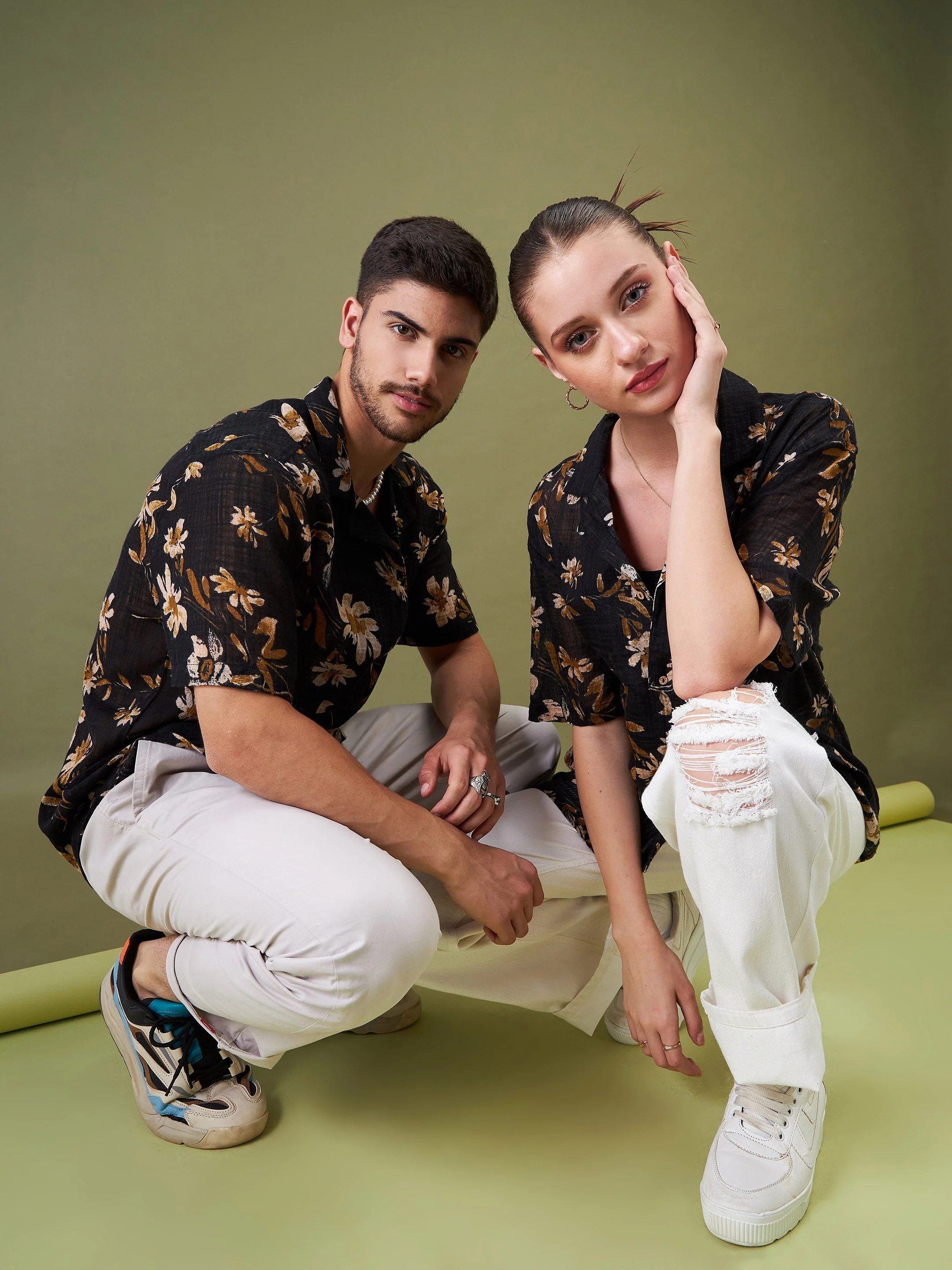Unisex Black Floral Relax Fit Shirt - Image 3