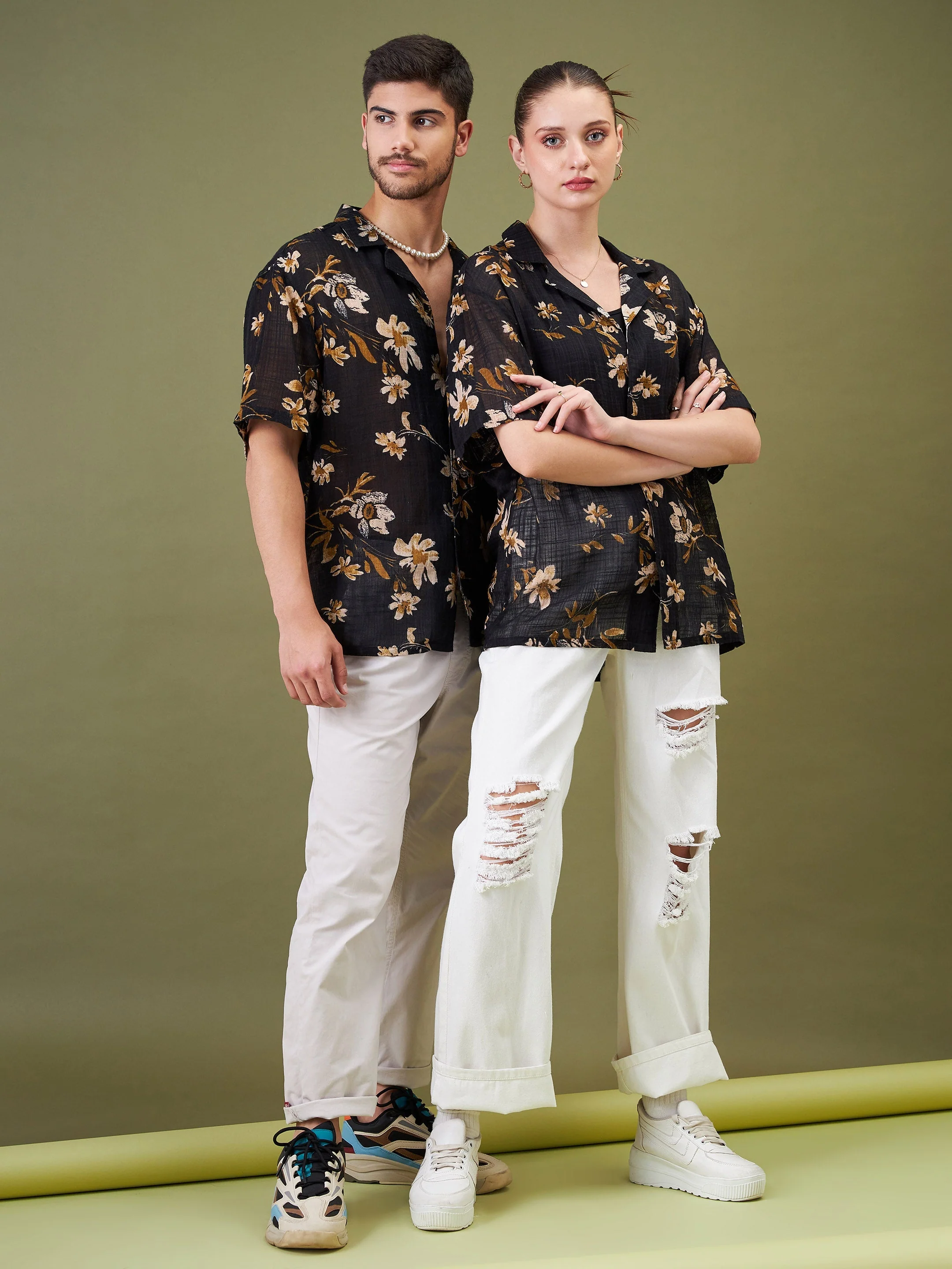Unisex Black Floral Relax Fit Shirt - Image 5