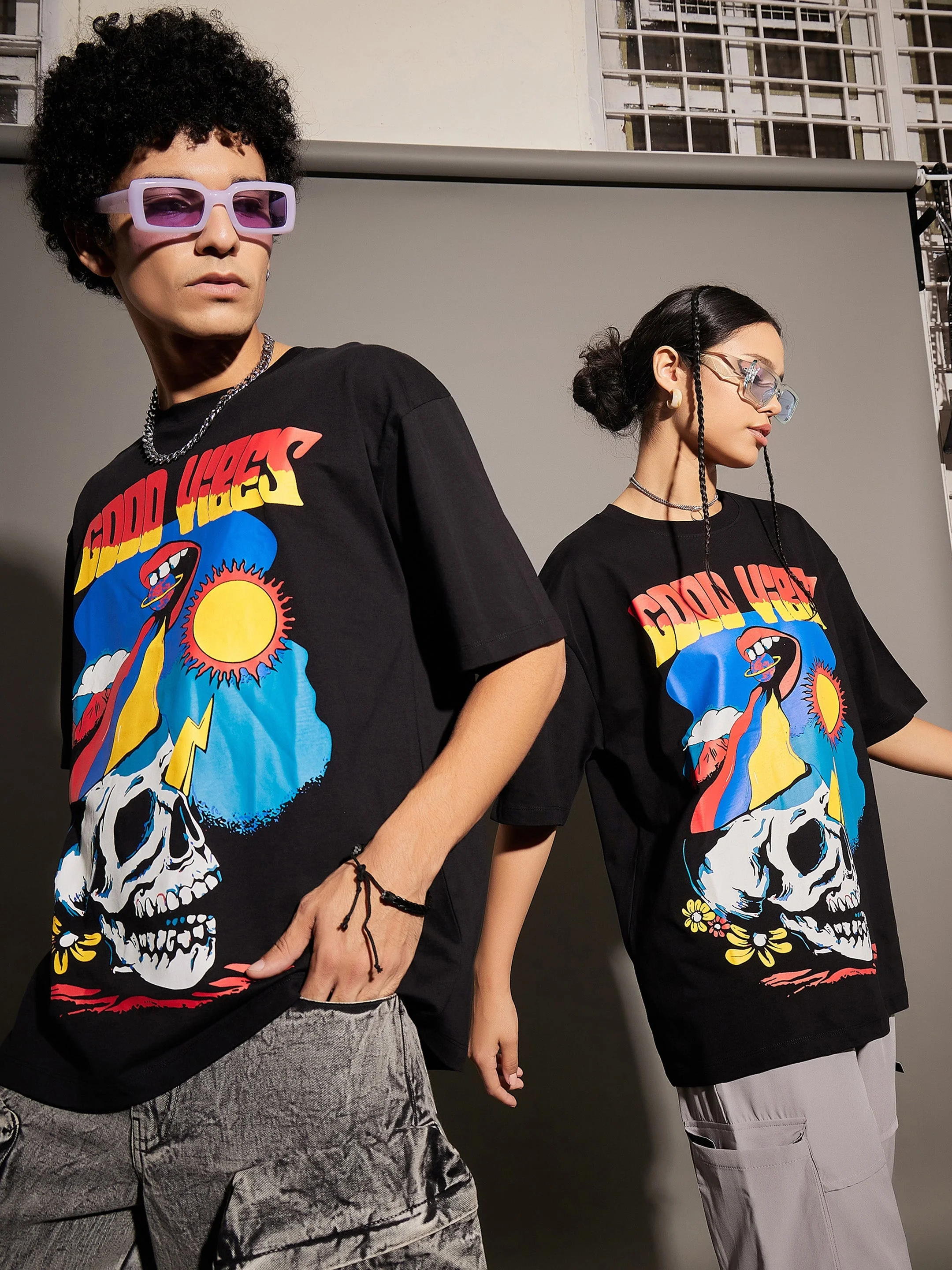 Unisex Black Good Vibes Oversized T-Shirt