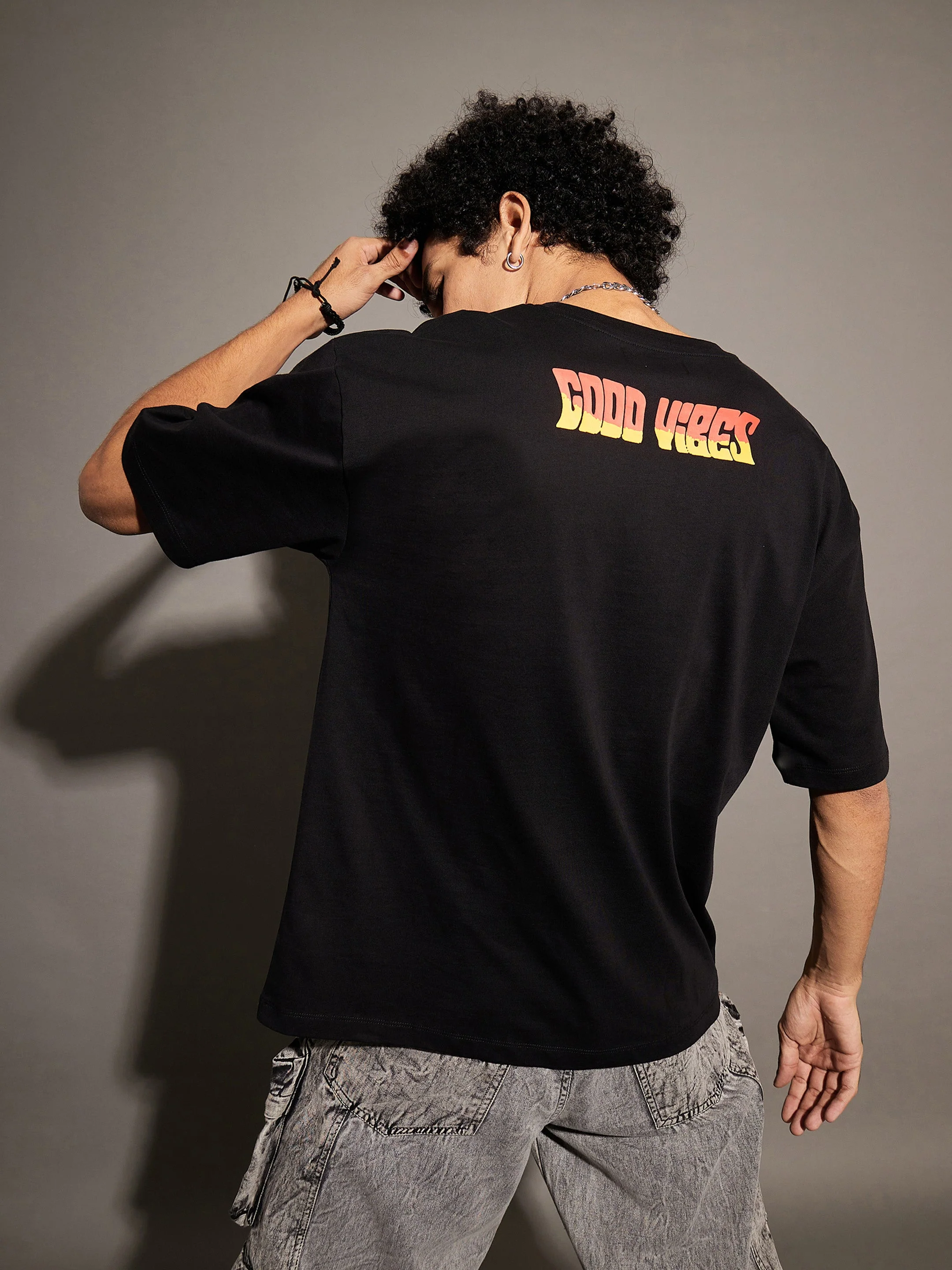 Unisex Black Good Vibes Oversized T-Shirt - Image 5