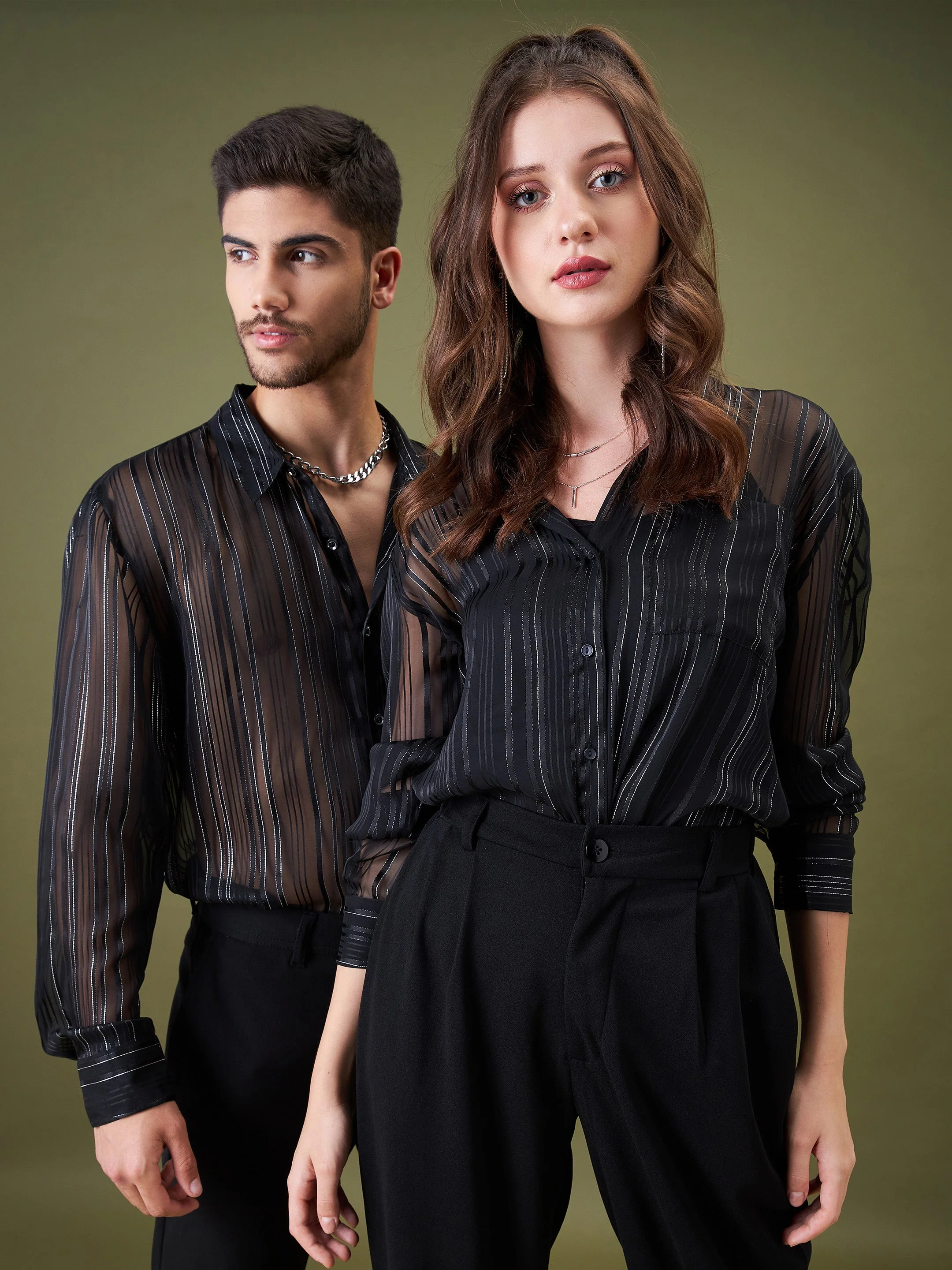 Unisex Black Lurex Relax Fit Shirt - Image 2
