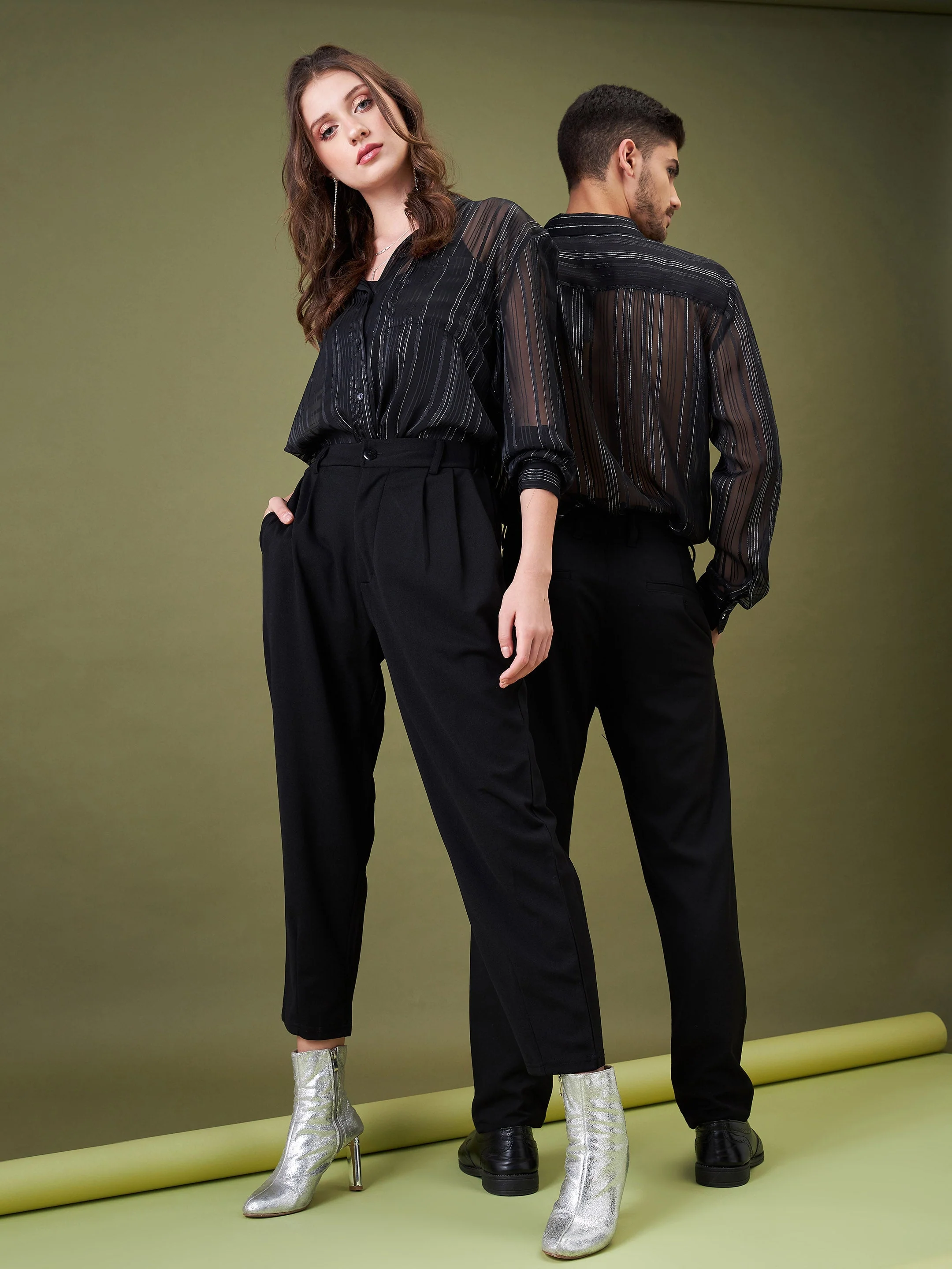 Unisex Black Lurex Relax Fit Shirt - Image 3