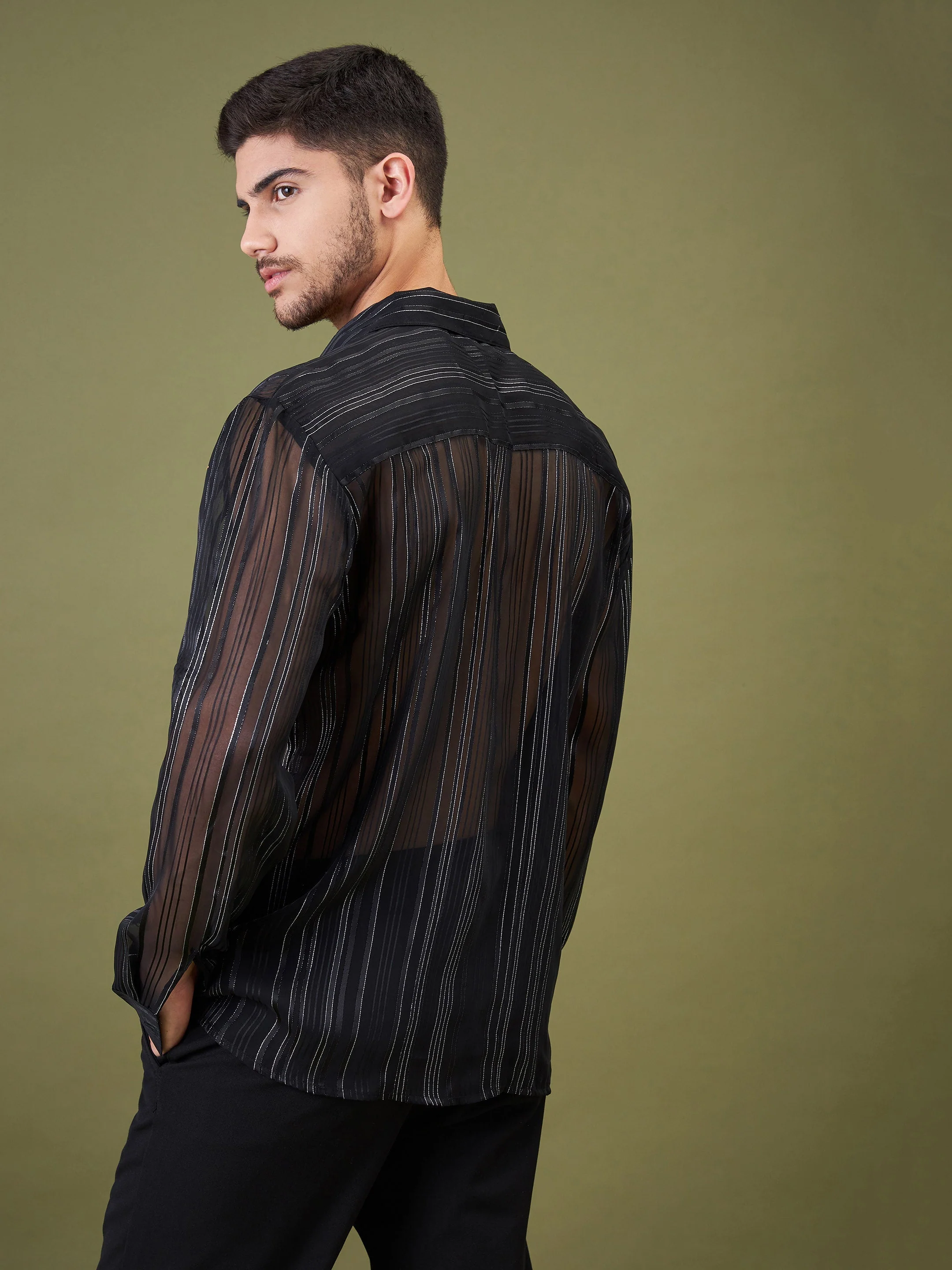 Unisex Black Lurex Relax Fit Shirt - Image 5