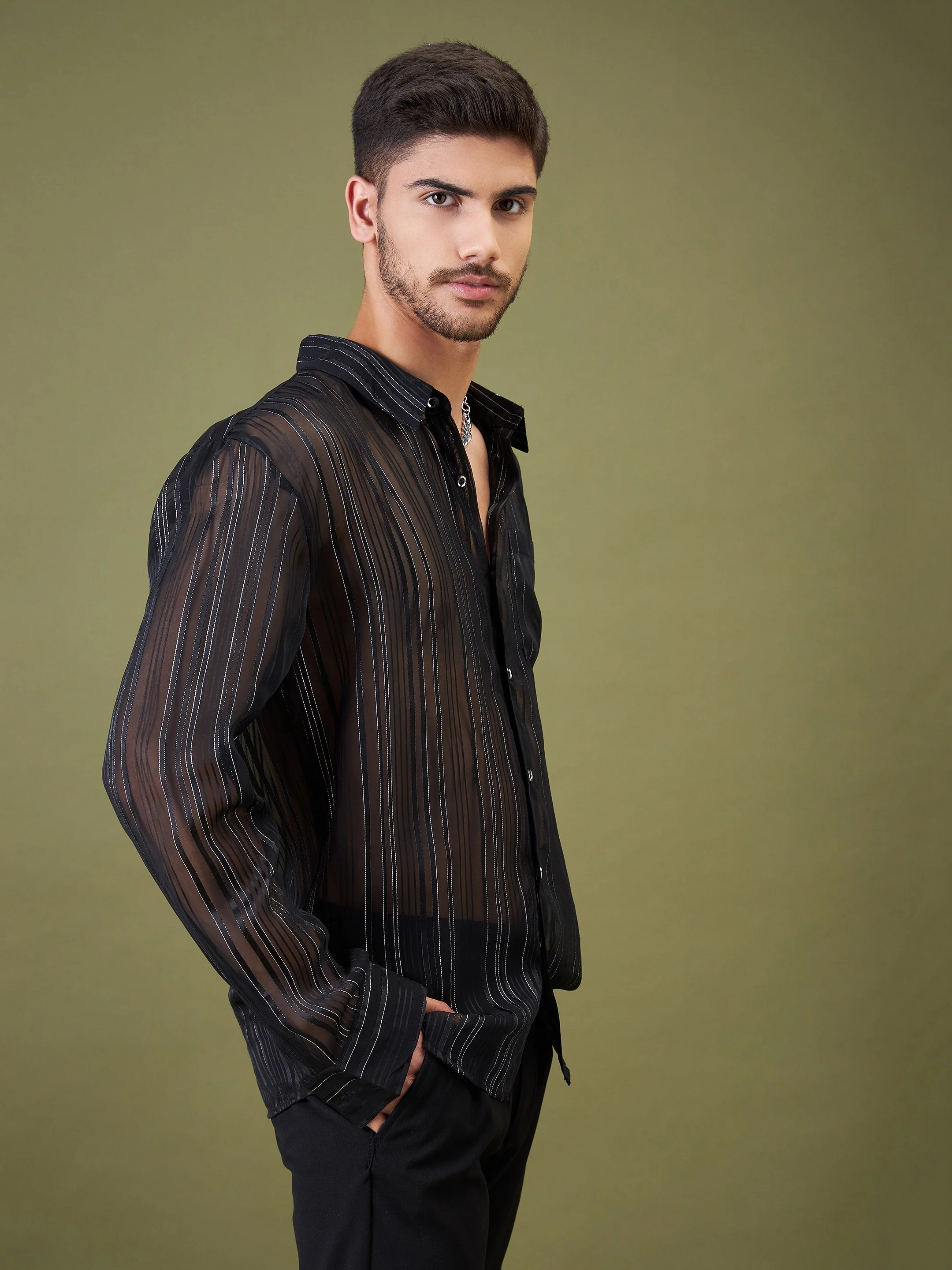 Unisex Black Lurex Relax Fit Shirt - Image 6
