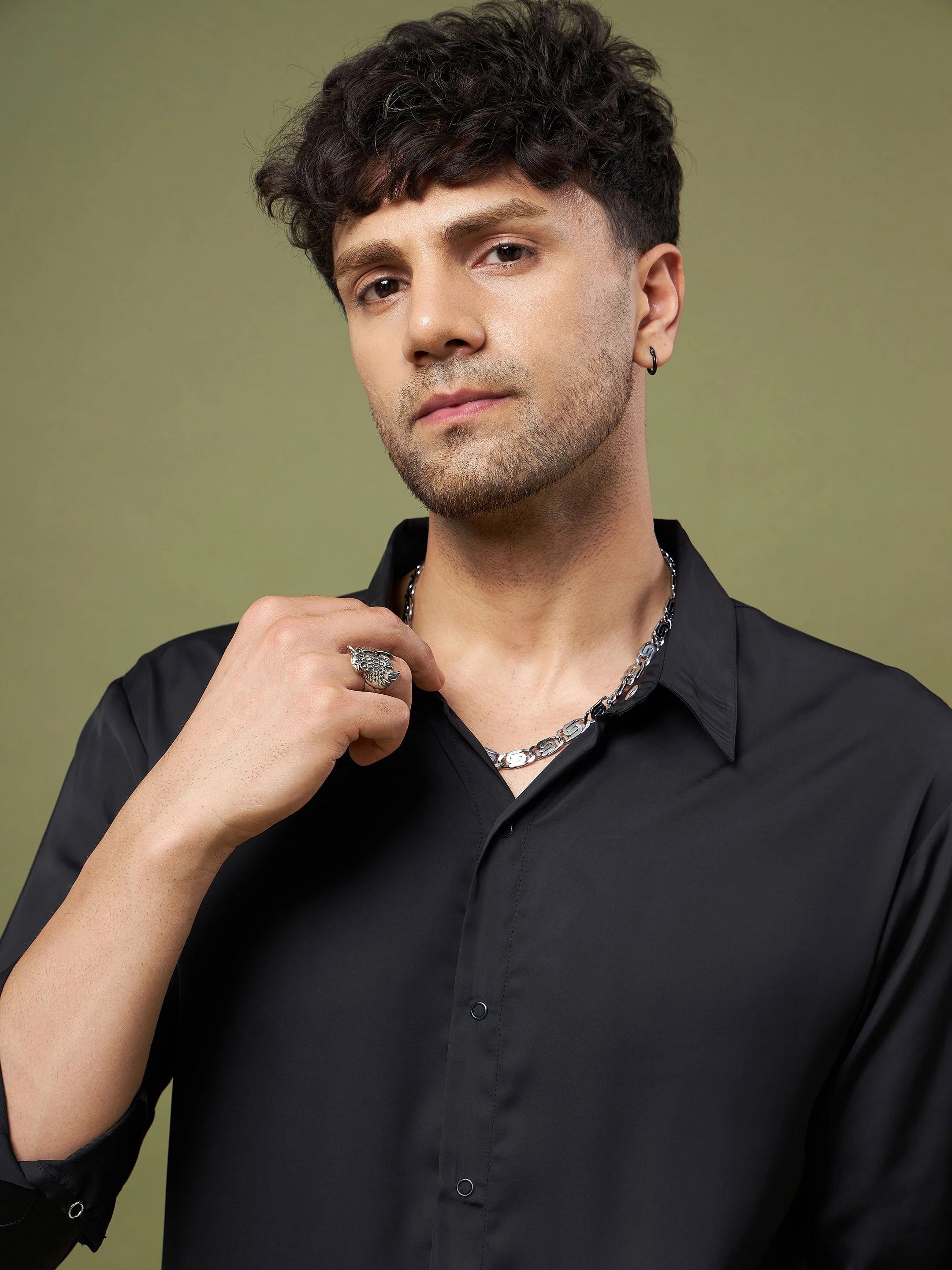 Unisex Black Satin Relax Fit Shirt - Image 3