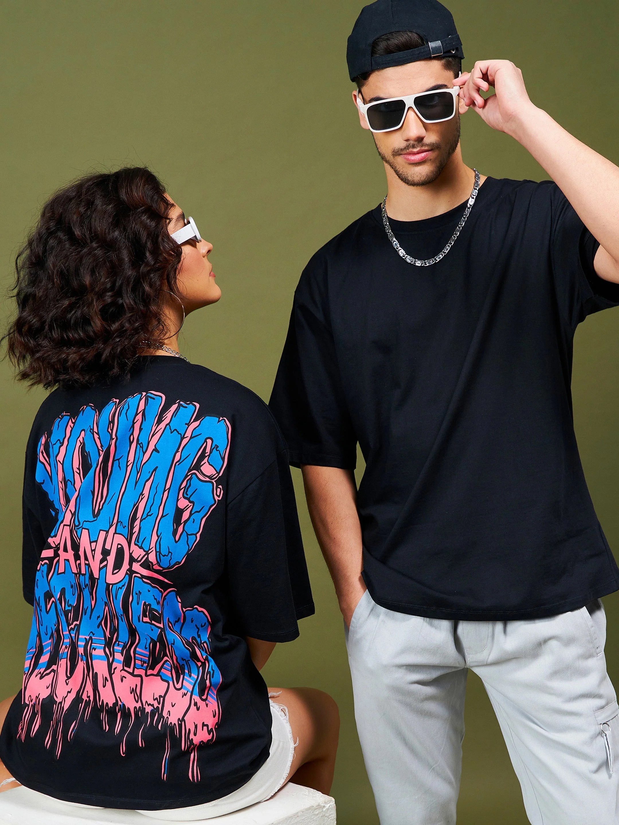 Unisex Black YOUNG & RECKLESS Oversized T-Shirt - Image 2