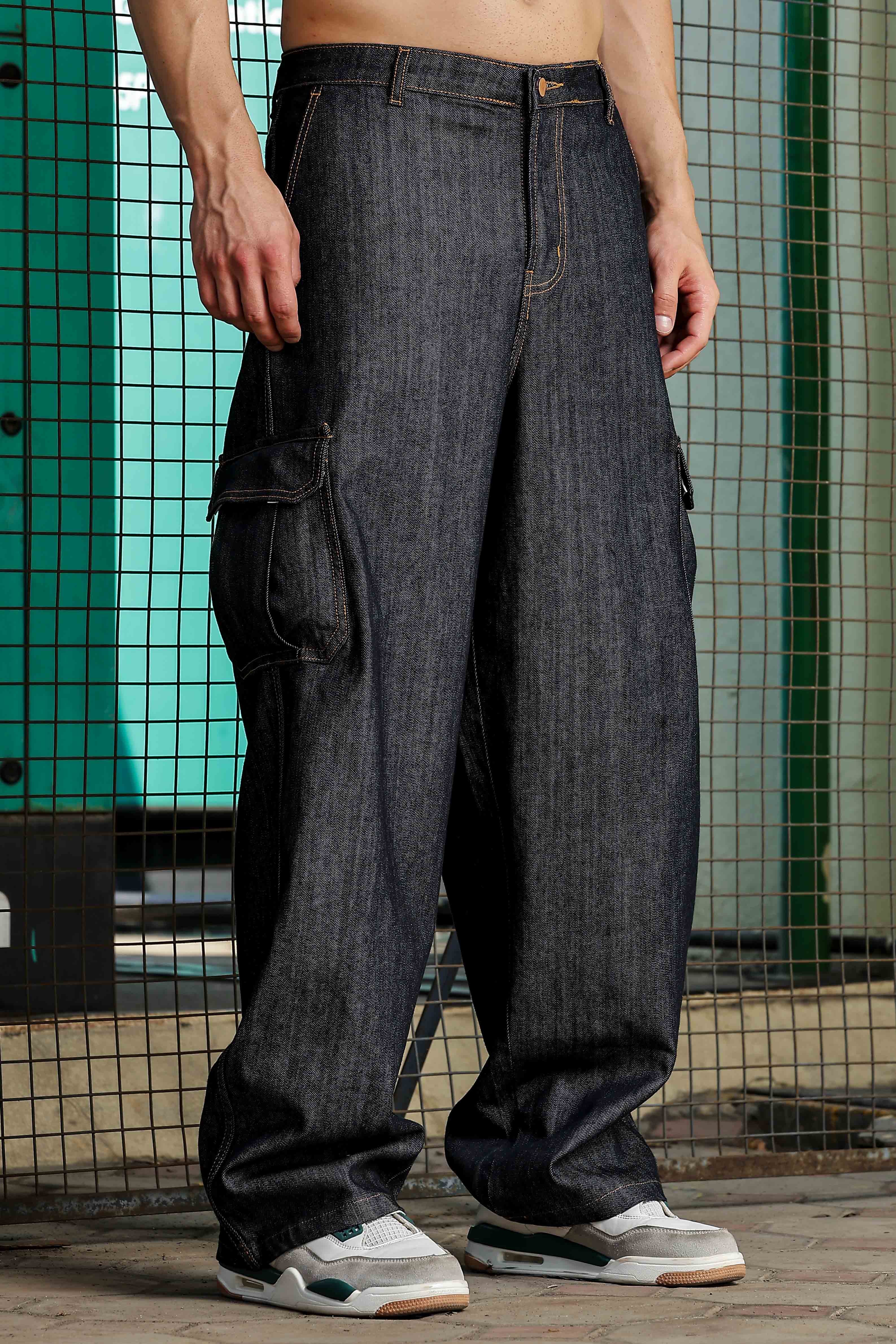Unisex Blue Denim Cargo Trousers - Image 2