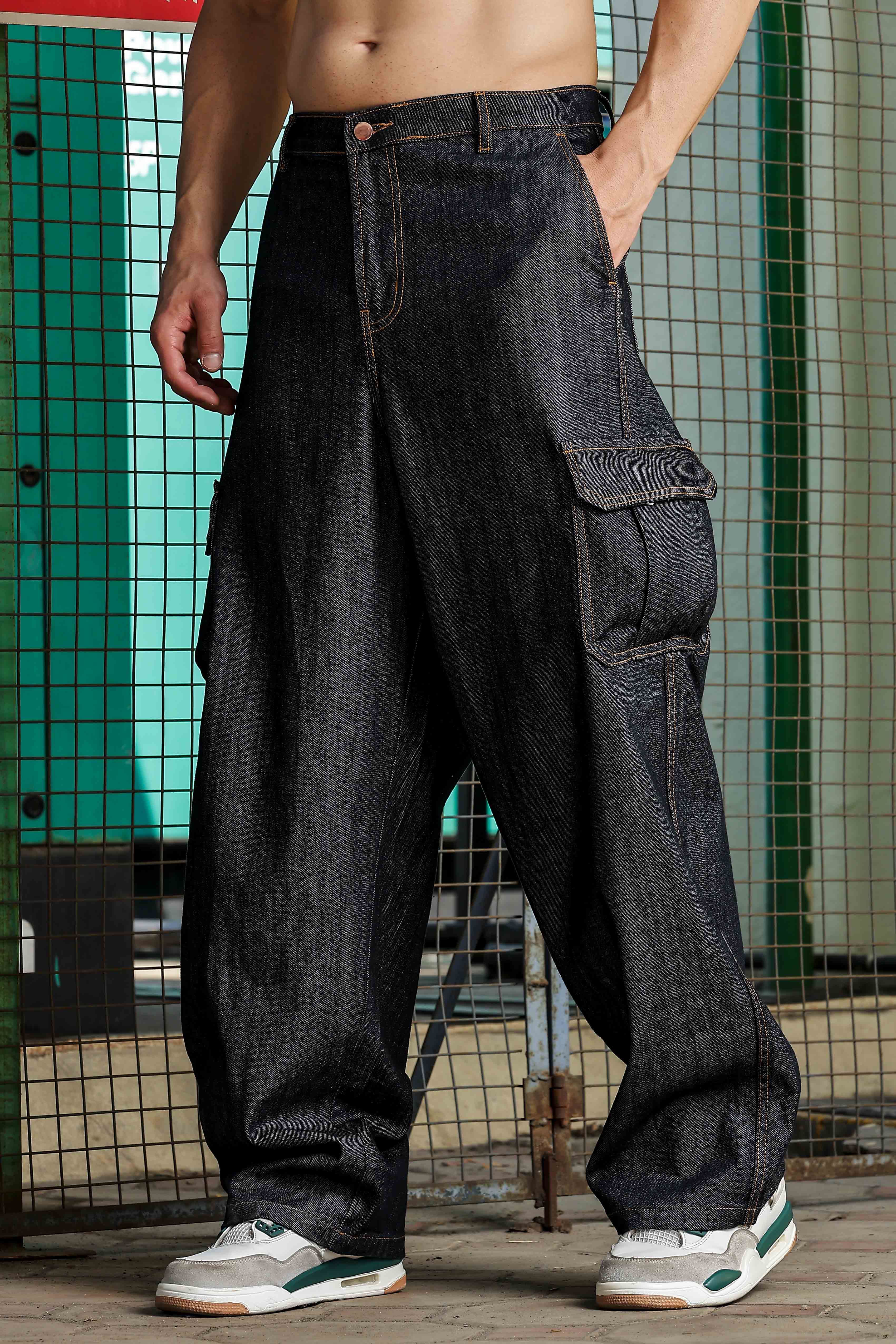 Unisex Blue Denim Cargo Trousers - Image 4