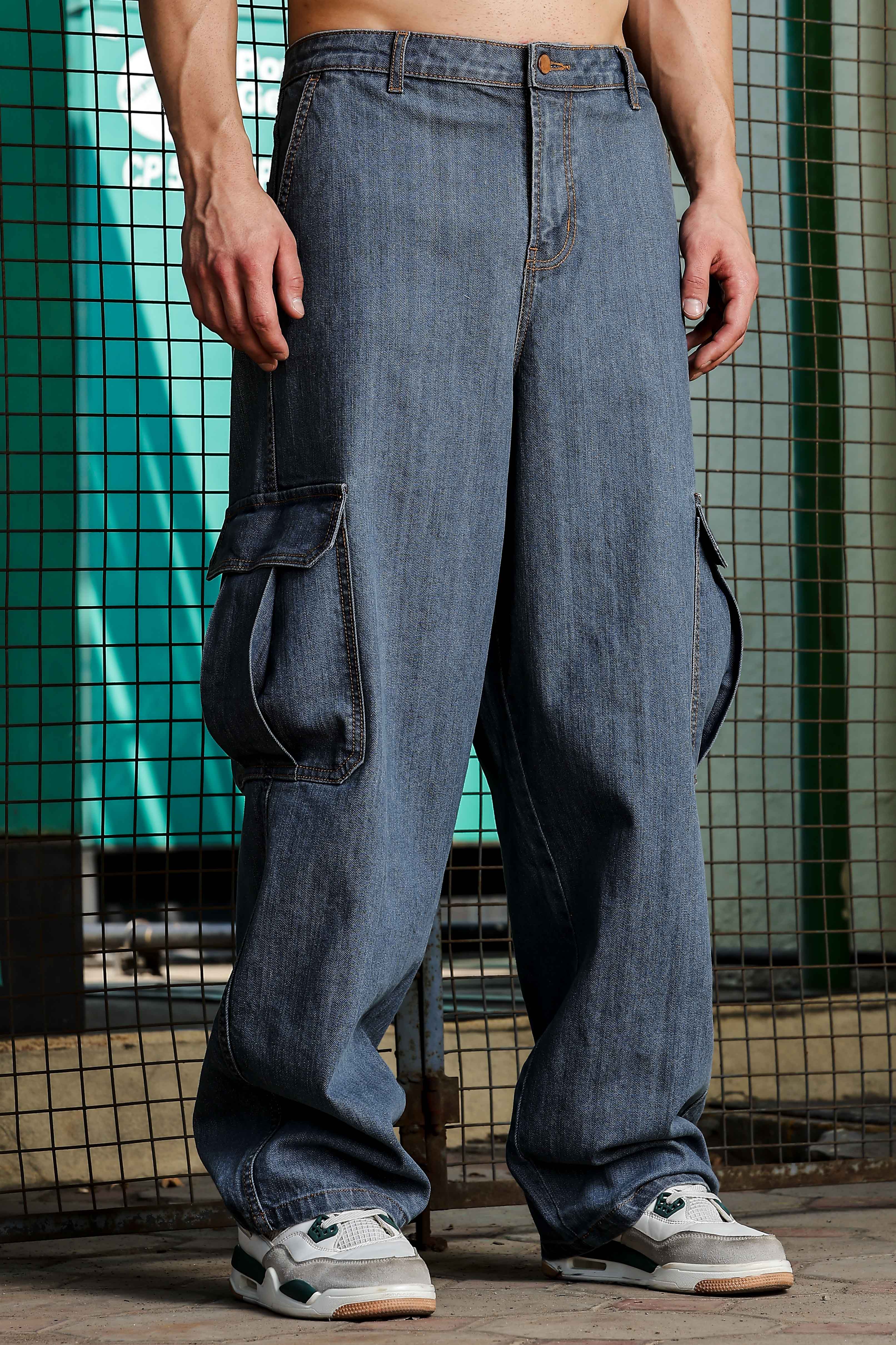 Unisex Blue Denim Cargo Trousers - Image 2