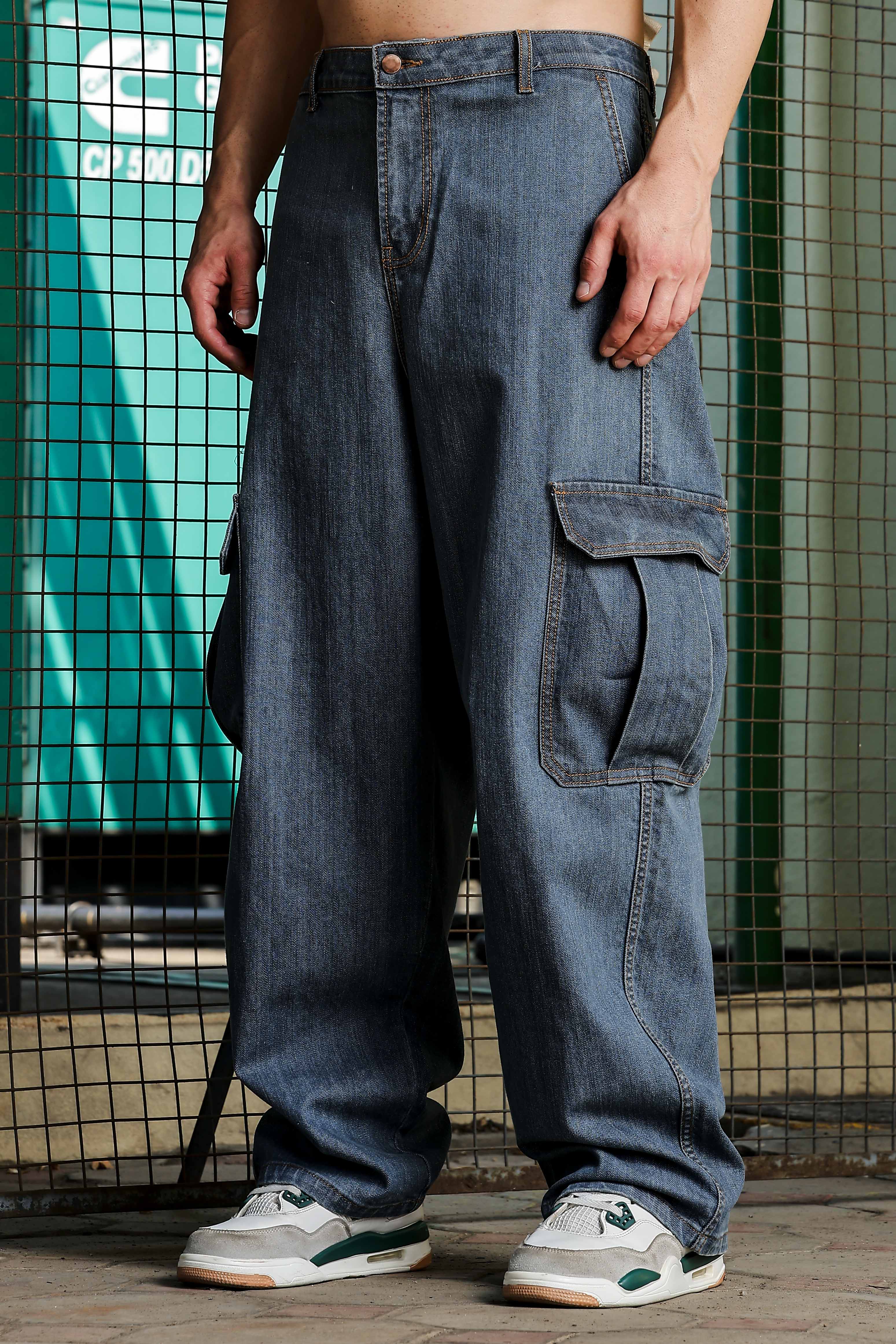 Unisex Blue Denim Cargo Trousers - Image 3