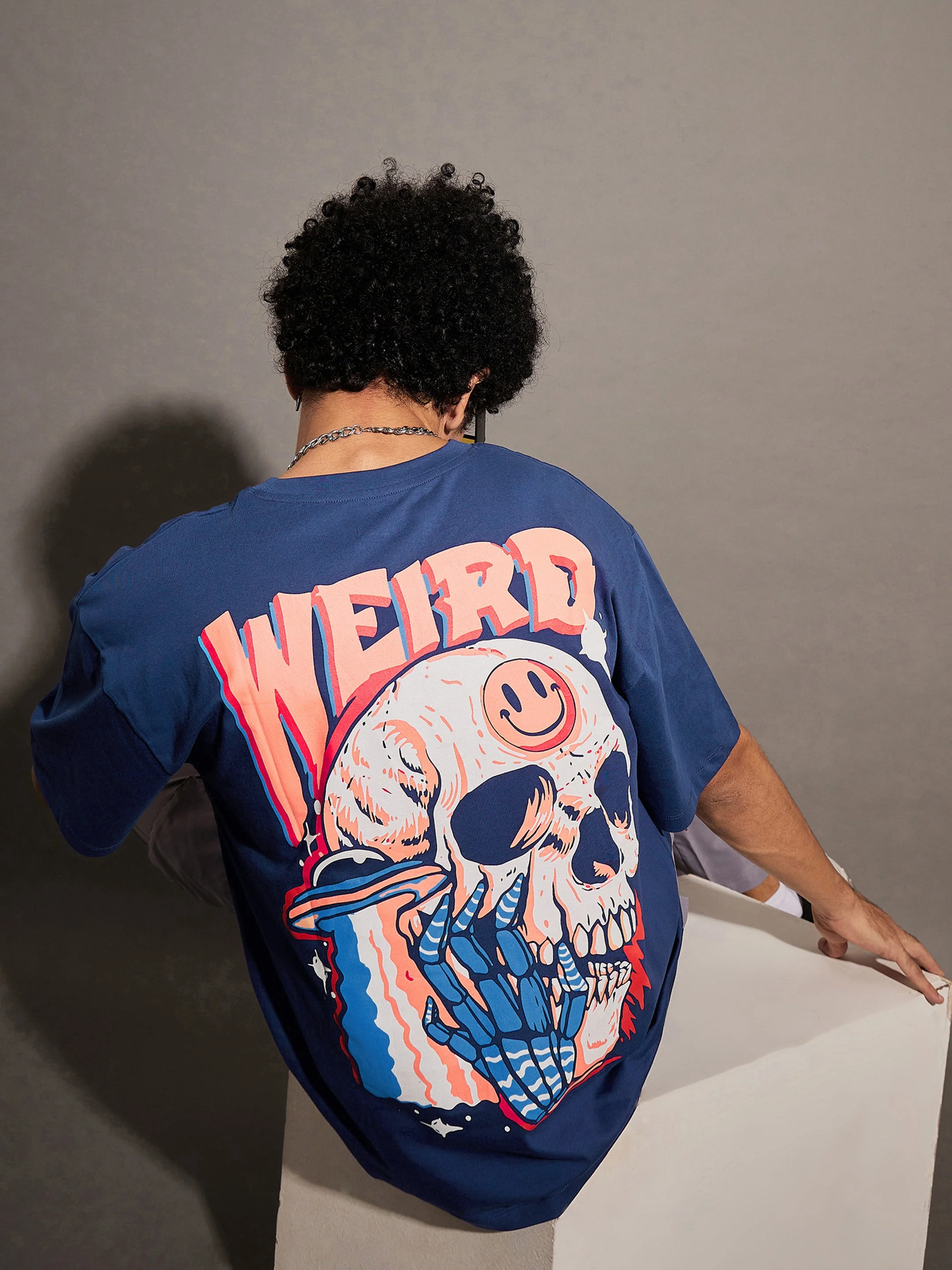 Unisex Blue WEIRD Oversized T-Shirt - Image 2