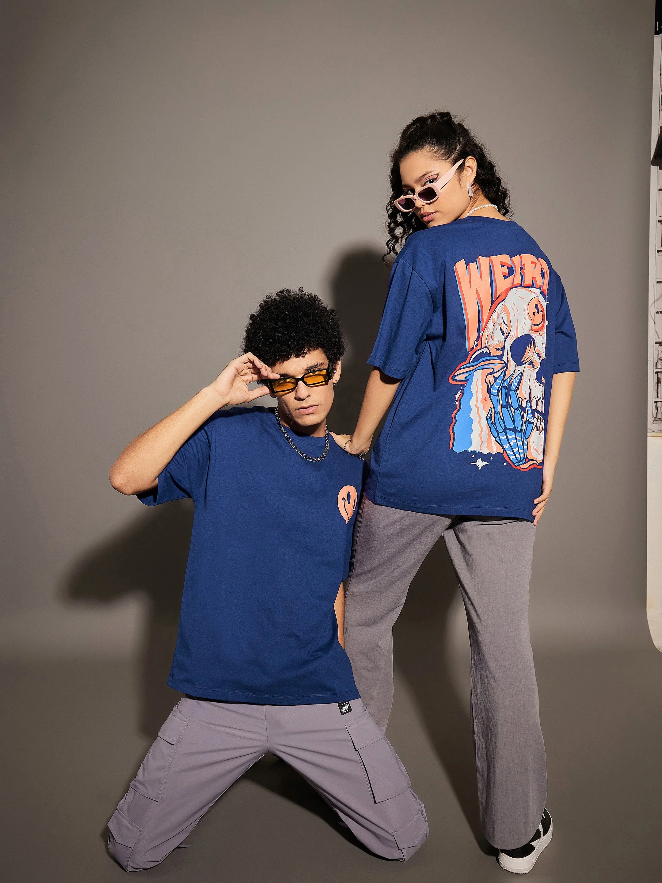 Unisex Blue WEIRD Oversized T-Shirt - Image 3